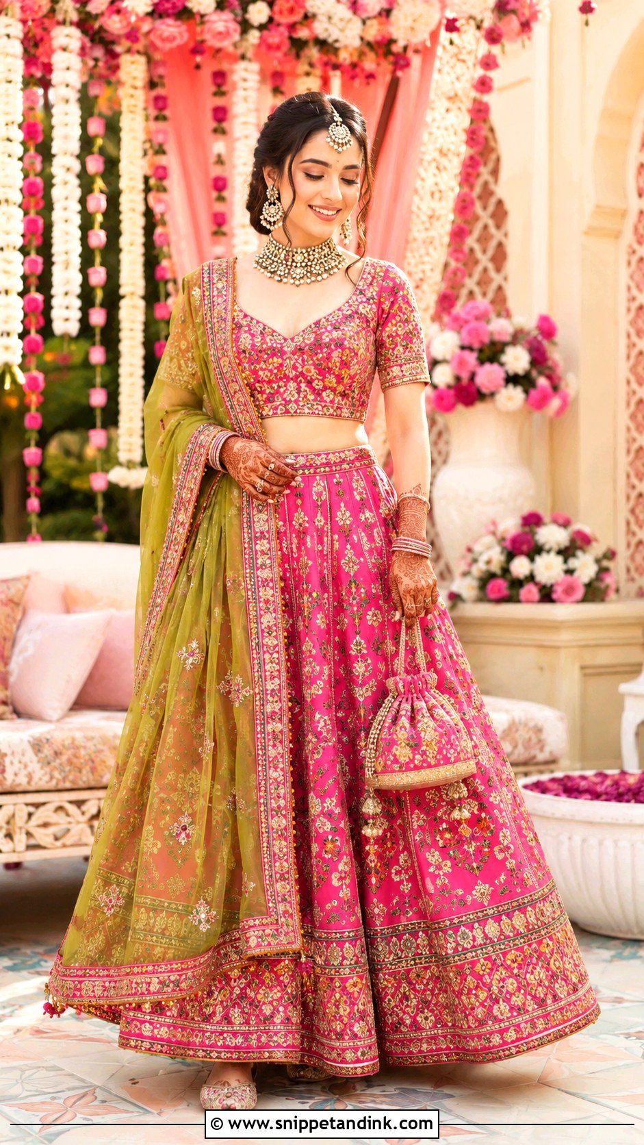 Pink Mehendi Lehenga For Bride - Snippet and Ink - 30 Mehendi Dress Brides Ideas