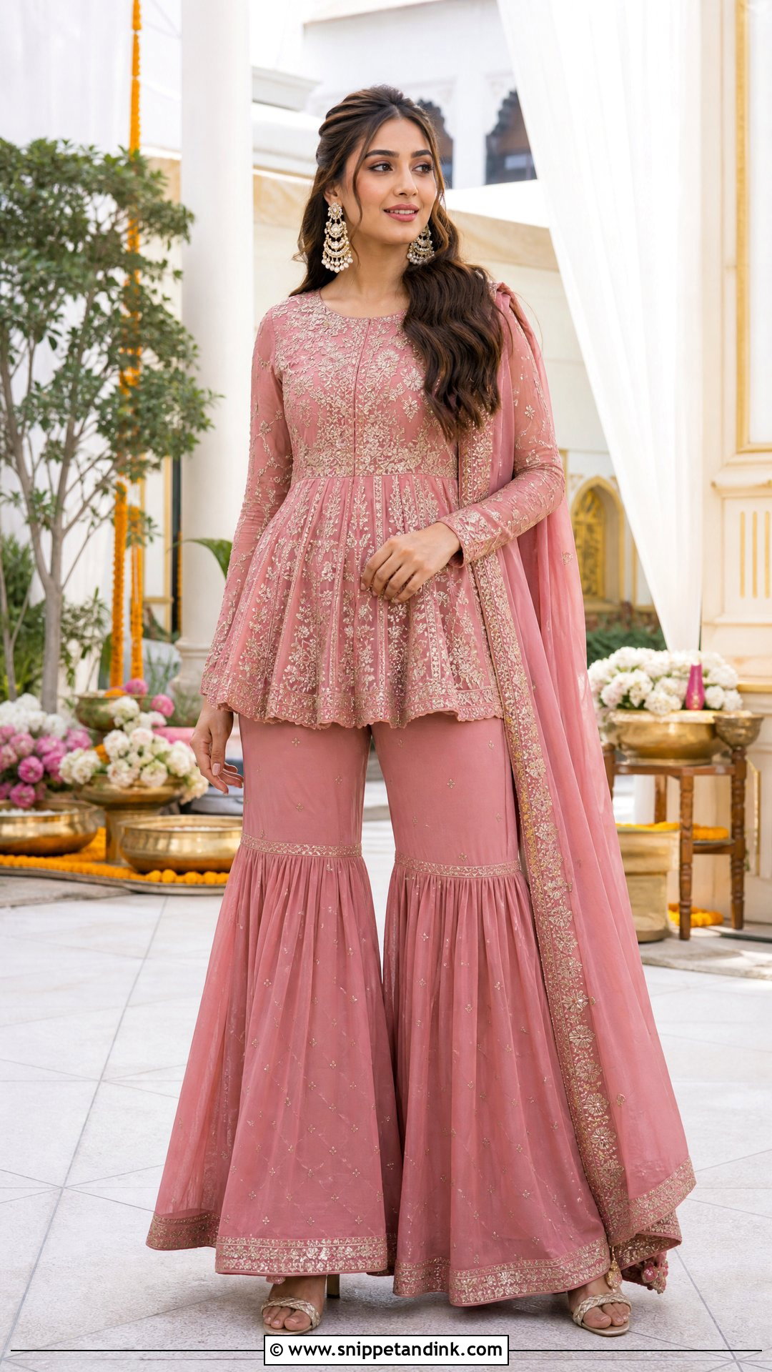 Pink Mehendi Peplum Sharara - Snippet and Ink - 20 Pink Mehendi Outfit Ideas
