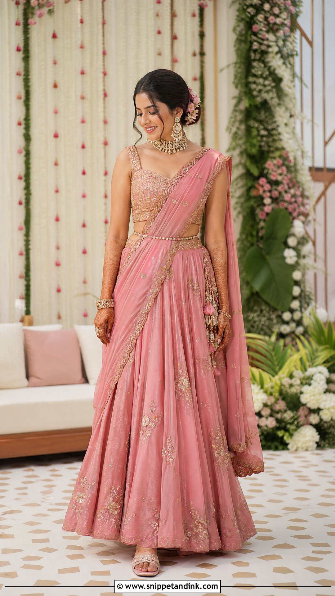Pink Mehendi Saree Lehenga - Snippet and Ink - 20 Pink Mehendi Outfit Ideas