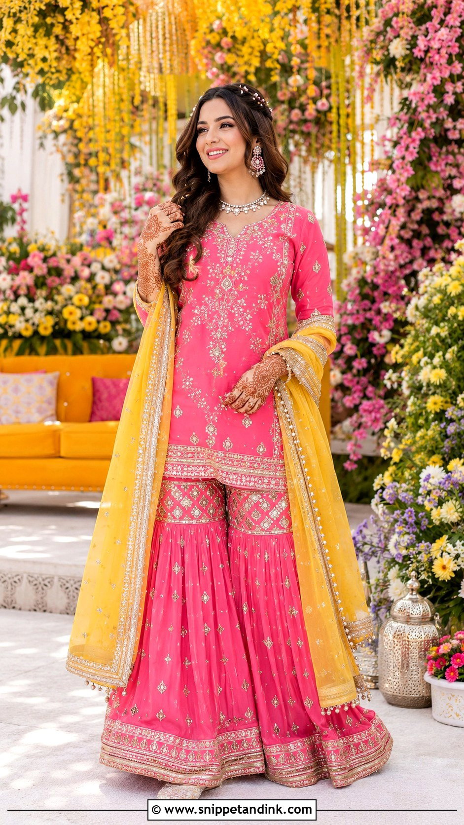 Pink Mehendi Sharara - Snippet and Ink - 25 Mehendi Outfit for Bride Ideas