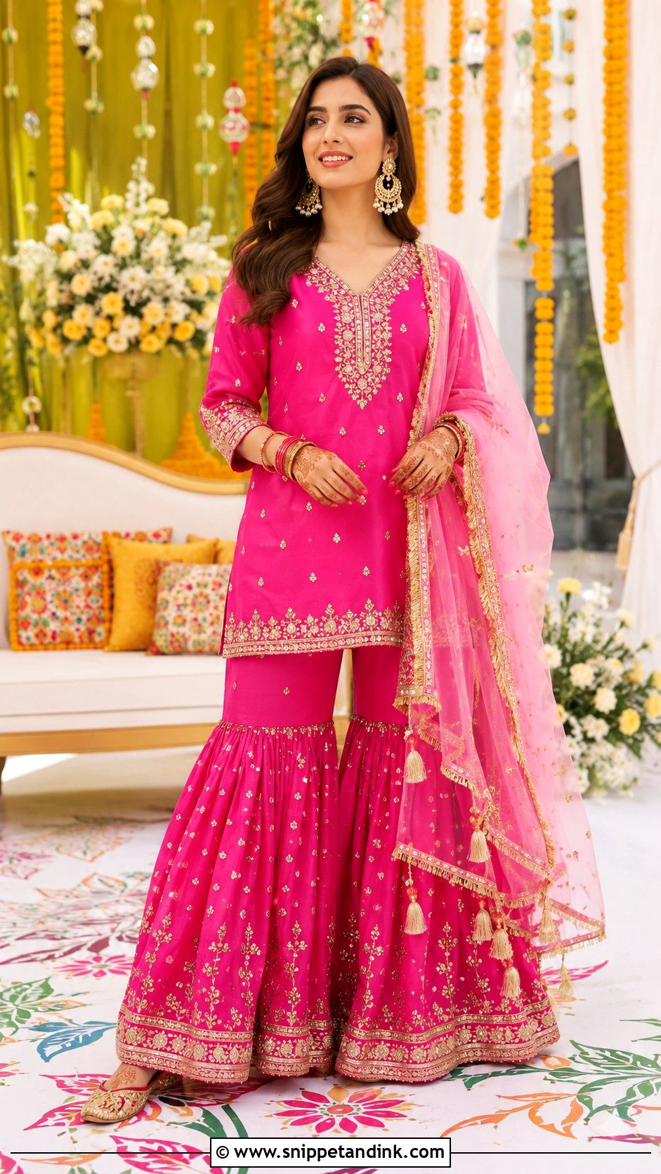 Pink Mehndi Gharara Outfit - Snippet and Ink - 30 Mehndi Function Dress Outfit Ideas