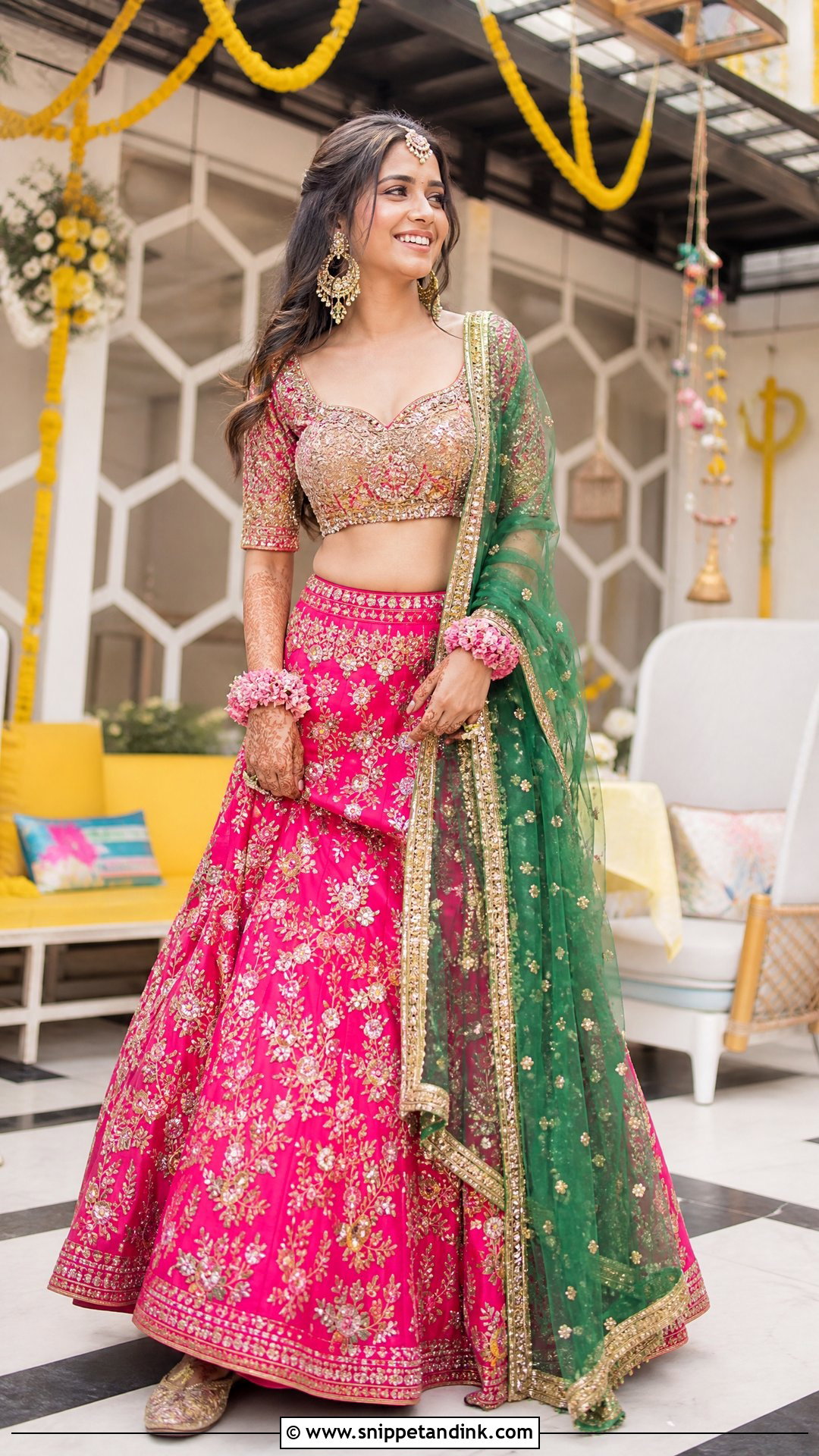 Pink Mehndi Lehenga Outfit - Snippet and Ink - 25 Mehndi Outfits for Bride