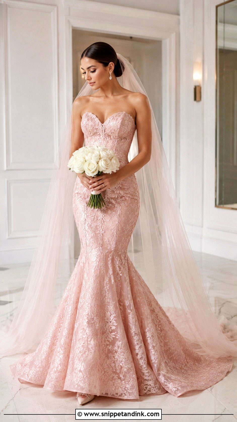 Pink Mermaid Wedding Dress - Snippet and Ink - 25 Pink Wedding Dresses