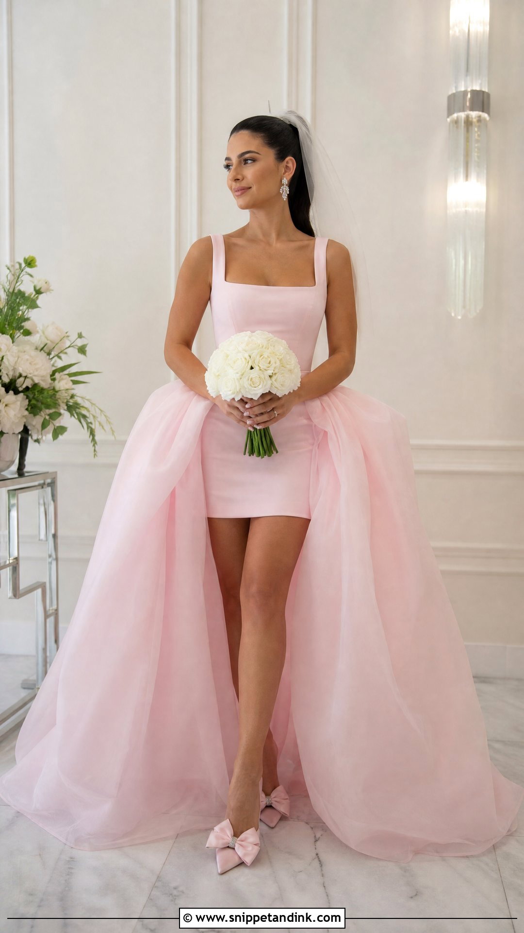 Pink Mini Bridal Gown With Train - Snippet and Ink - 20 Pink Bridal Gown Ideas