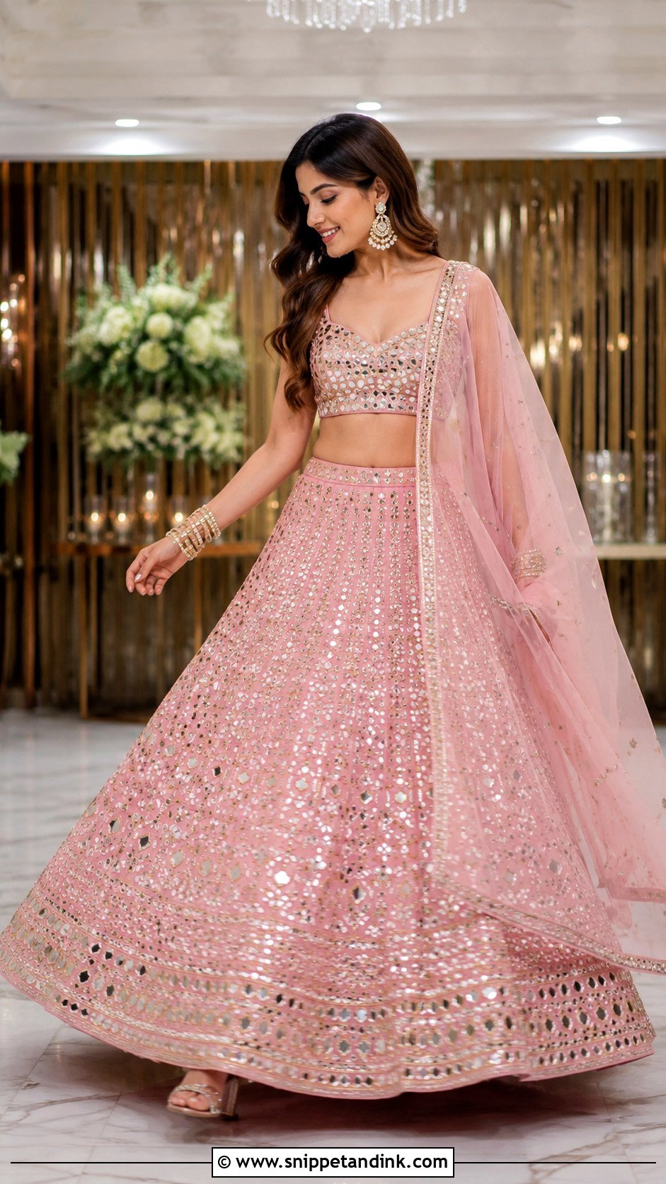 Pink Mirror Work Lehenga For Bride - Snippet and Ink - 25 Sangeet Outfit for Bride Ideas