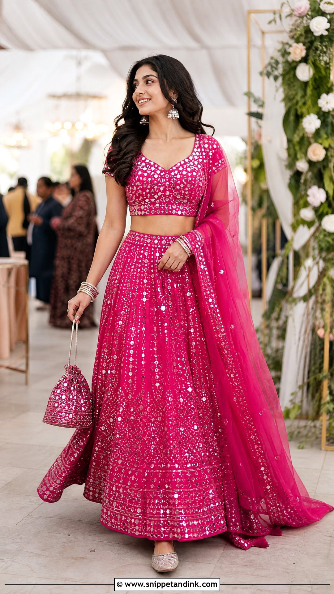 Pink Mirror Work Lehenga With Silver Accessories - Snippet and Ink - 20 Heavy Dress for Wedding Ideas