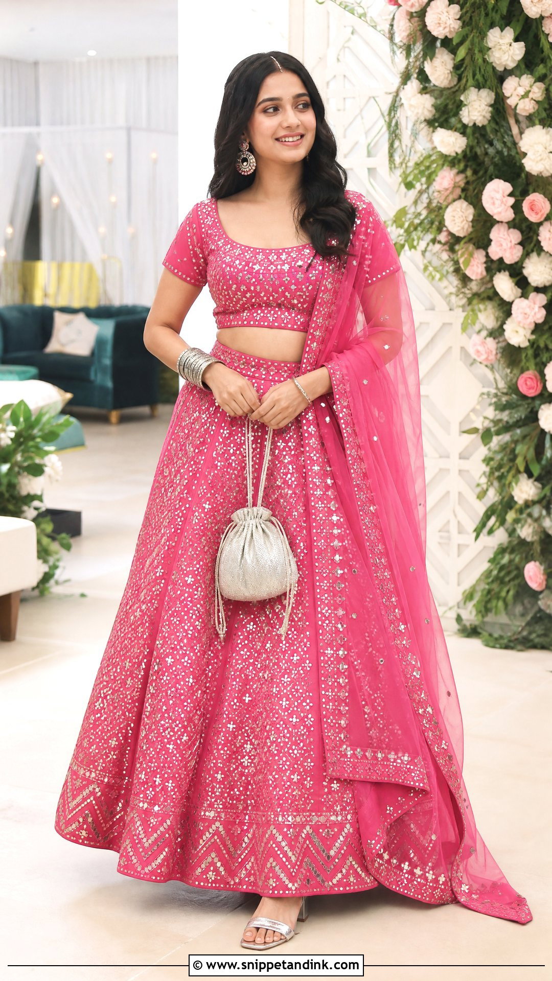 Pink Mirror Work Lehenga for Brother Marriage - Snippet and Ink - 25 Brother Marriage Dress for Sister Ideas