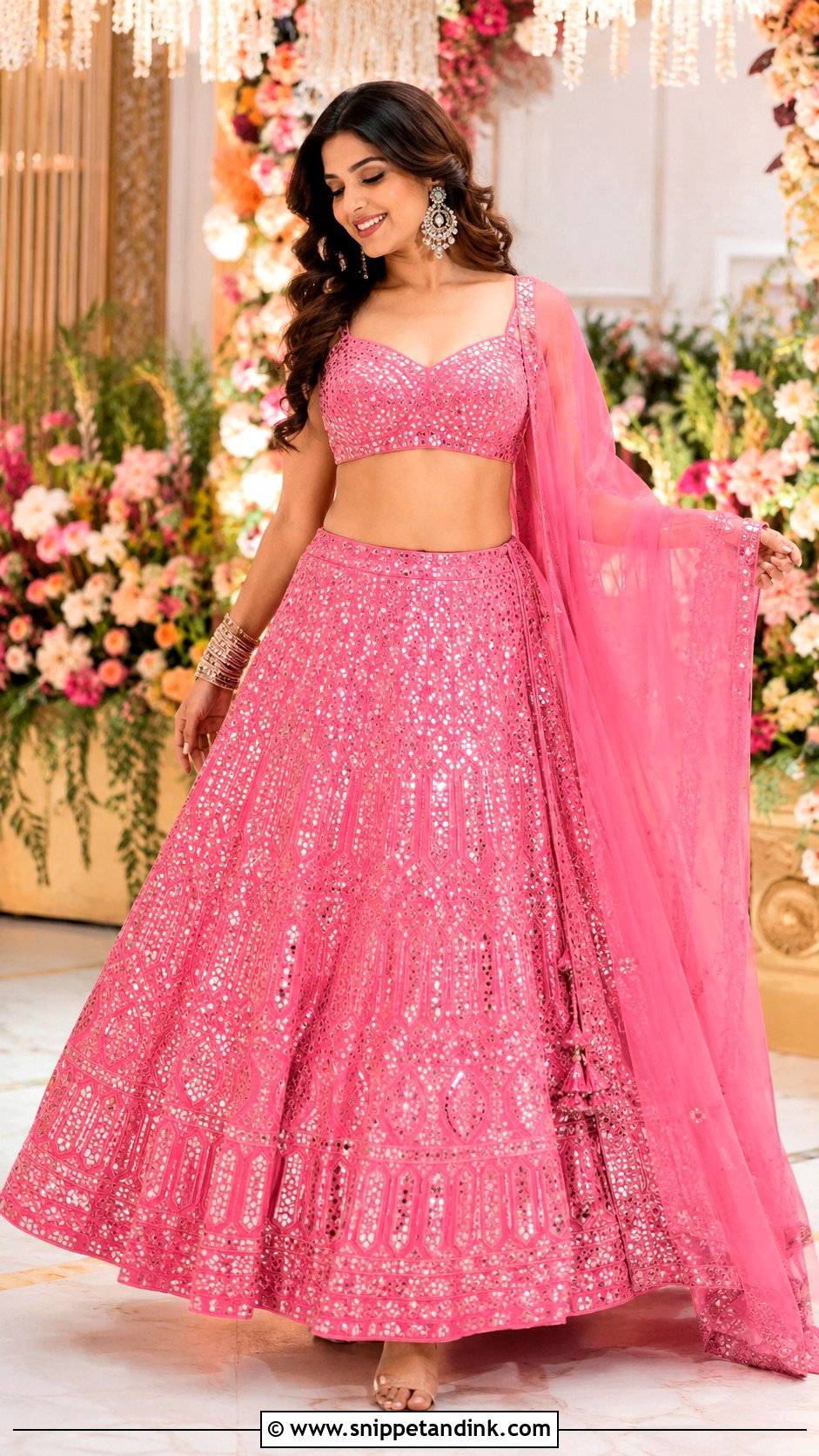 Pink Mirror Work Sangeet Lehenga - Snippet and Ink - 25 Sangeet Outfits for Bride