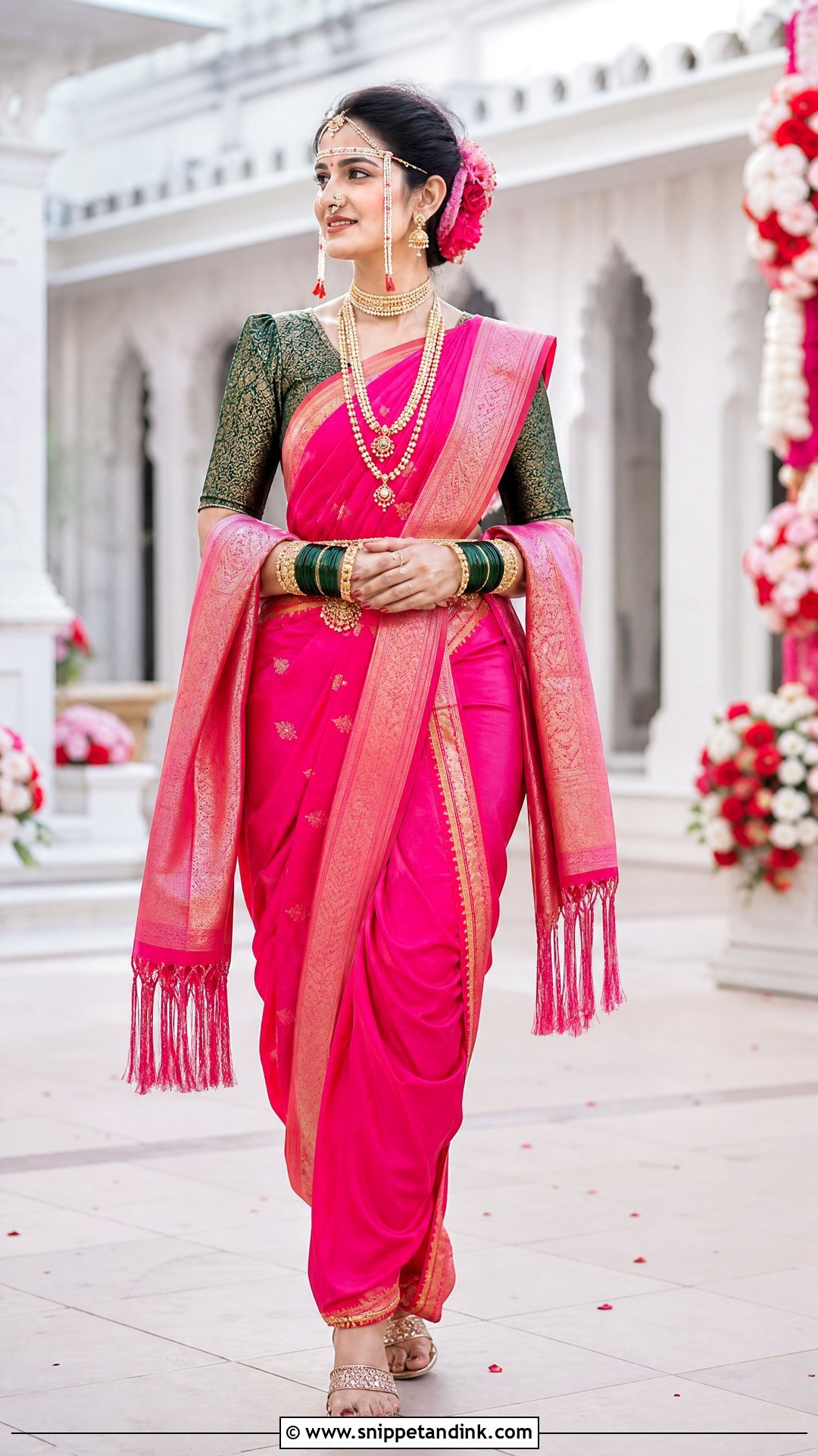 Pink Nauvari Bride Look - Snippet and Ink - 20 Nauvari Bride Look Ideas