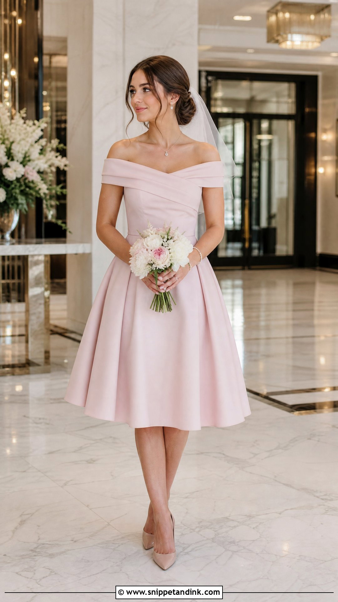 Pink Off Shoulder Cocktail Wedding Dress - Snippet and Ink - 20 Short Pink Wedding Dress Ideas