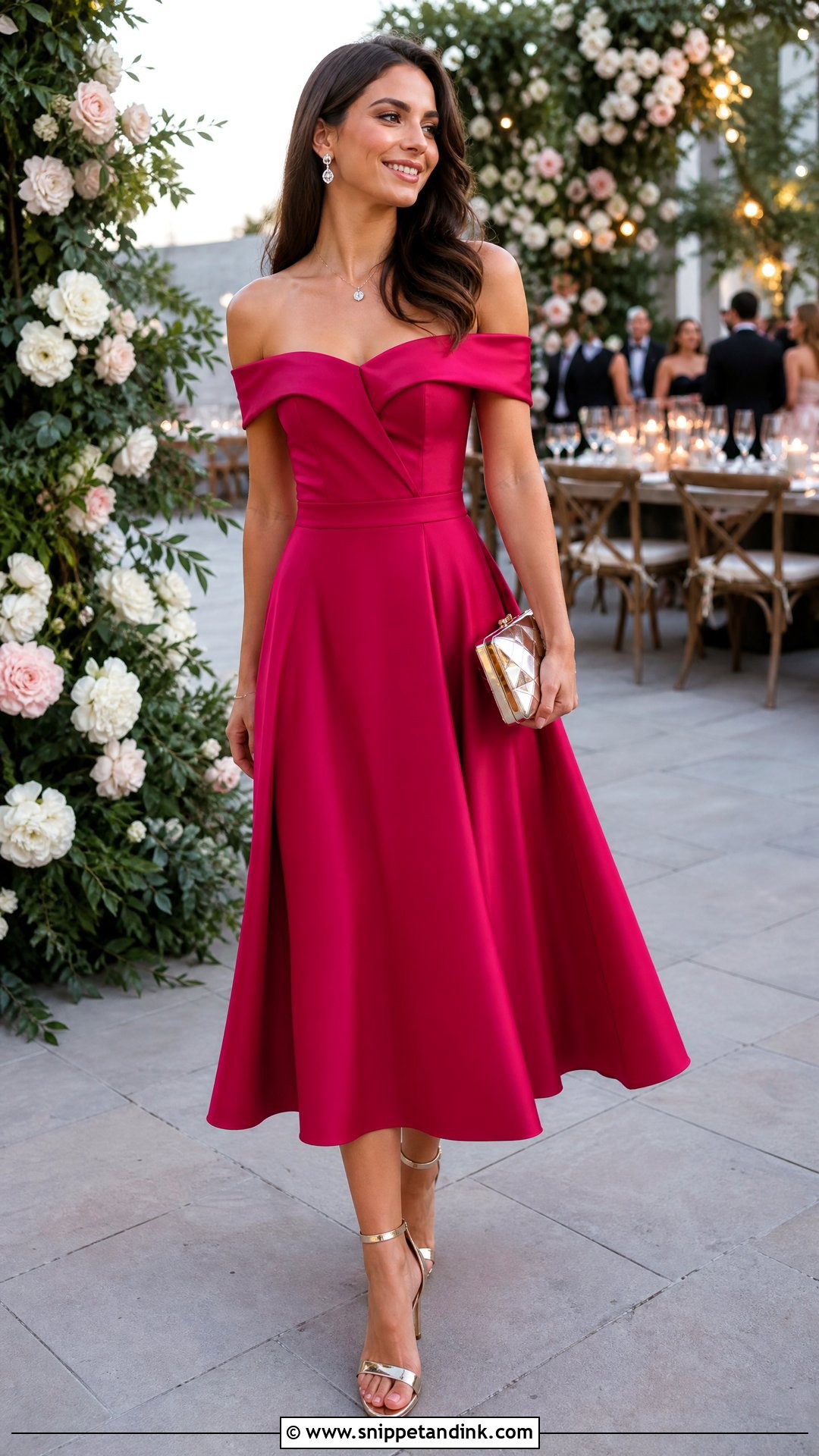 Pink Off the Shoulder Dress Wedding Outfit - Snippet and Ink - 20 Pink Wedding Outfit Ideas