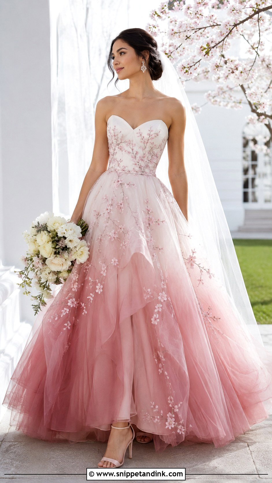 Pink Ombre Cherry Blossom Wedding Dress - Snippet and Ink - 20 Cherry Blossom Wedding Dress Ideas