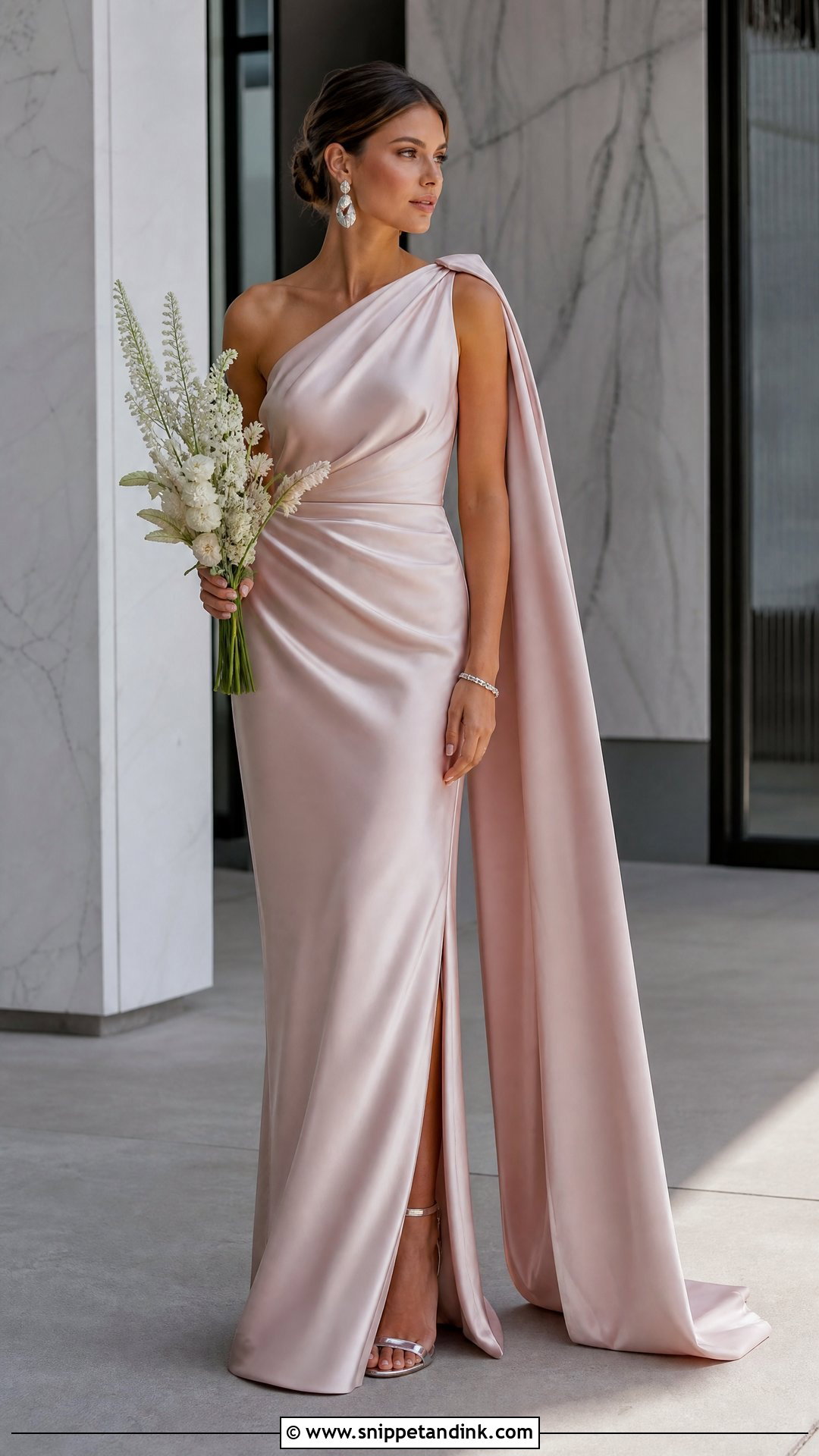 Pink One Shoulder Bride Dress - Snippet and Ink - 20 Pink Bride Dress Ideas