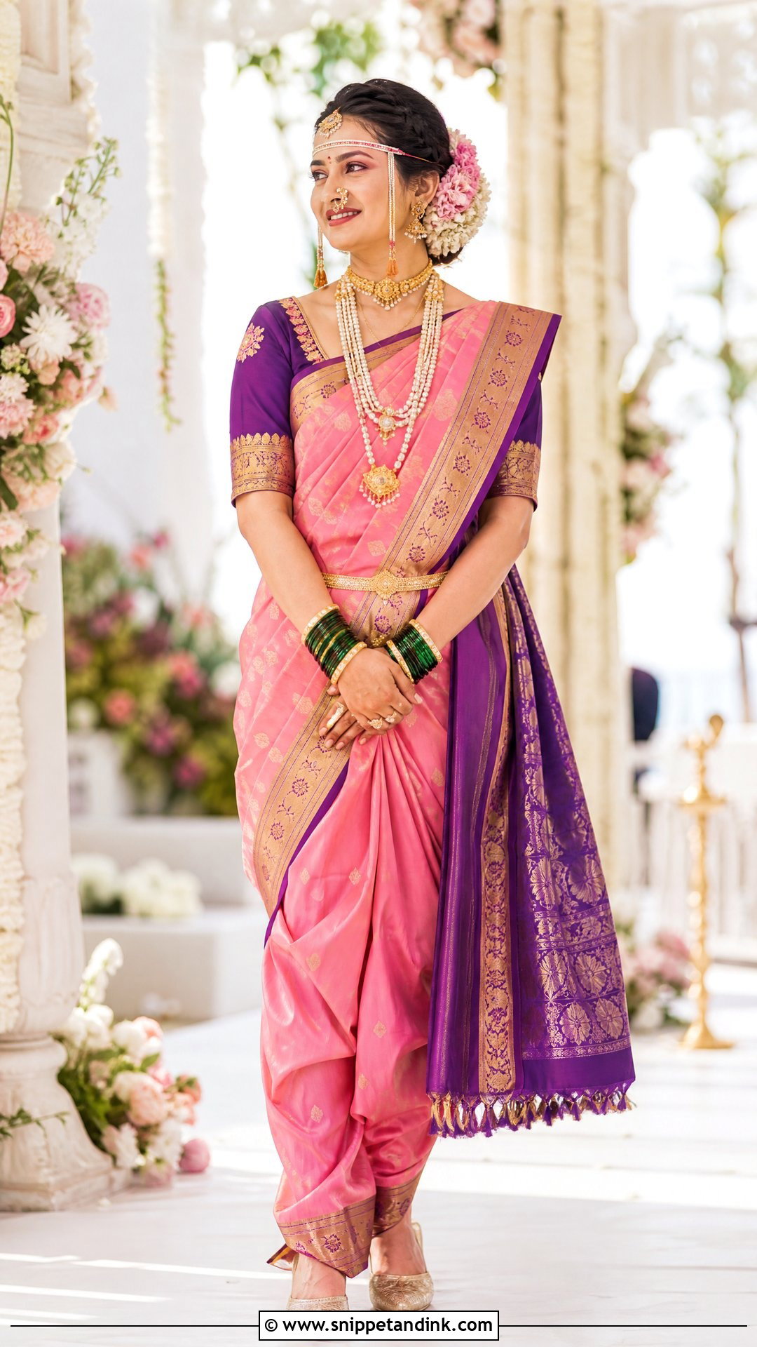 Pink Paithani Marathi Bride Look - Snippet and Ink - 20 Royal Marathi Bride Look Ideas
