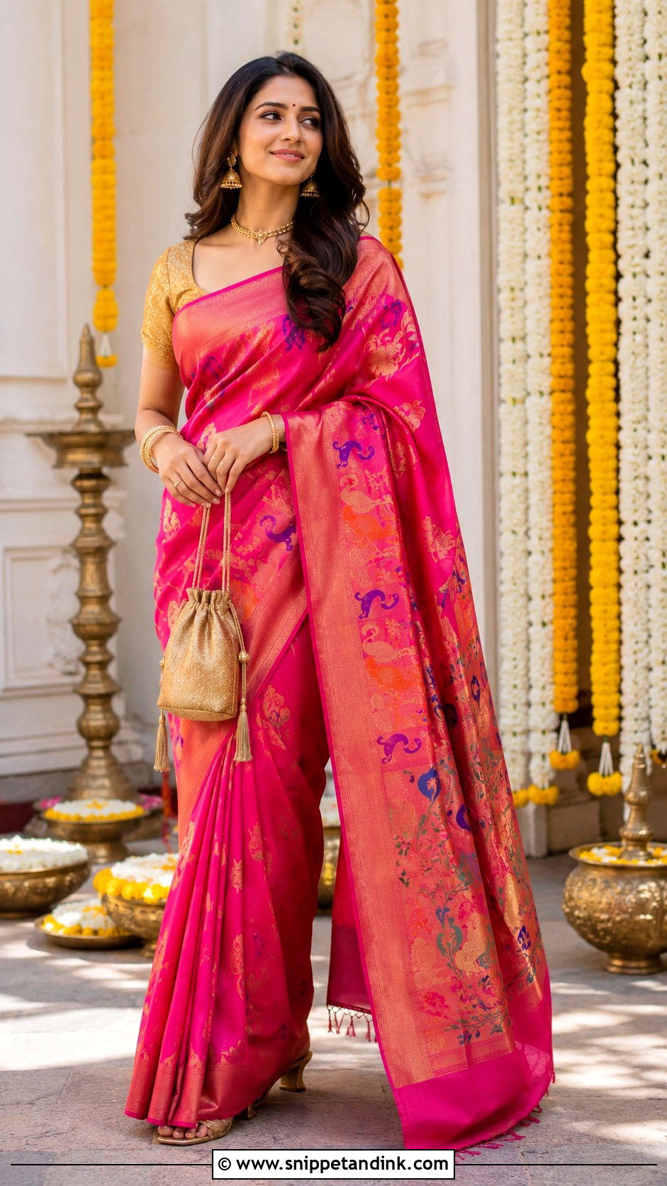 Pink Paithani Saree Guest Look - Snippet and Ink - 25 Maharashtrian Wedding Look Ideas