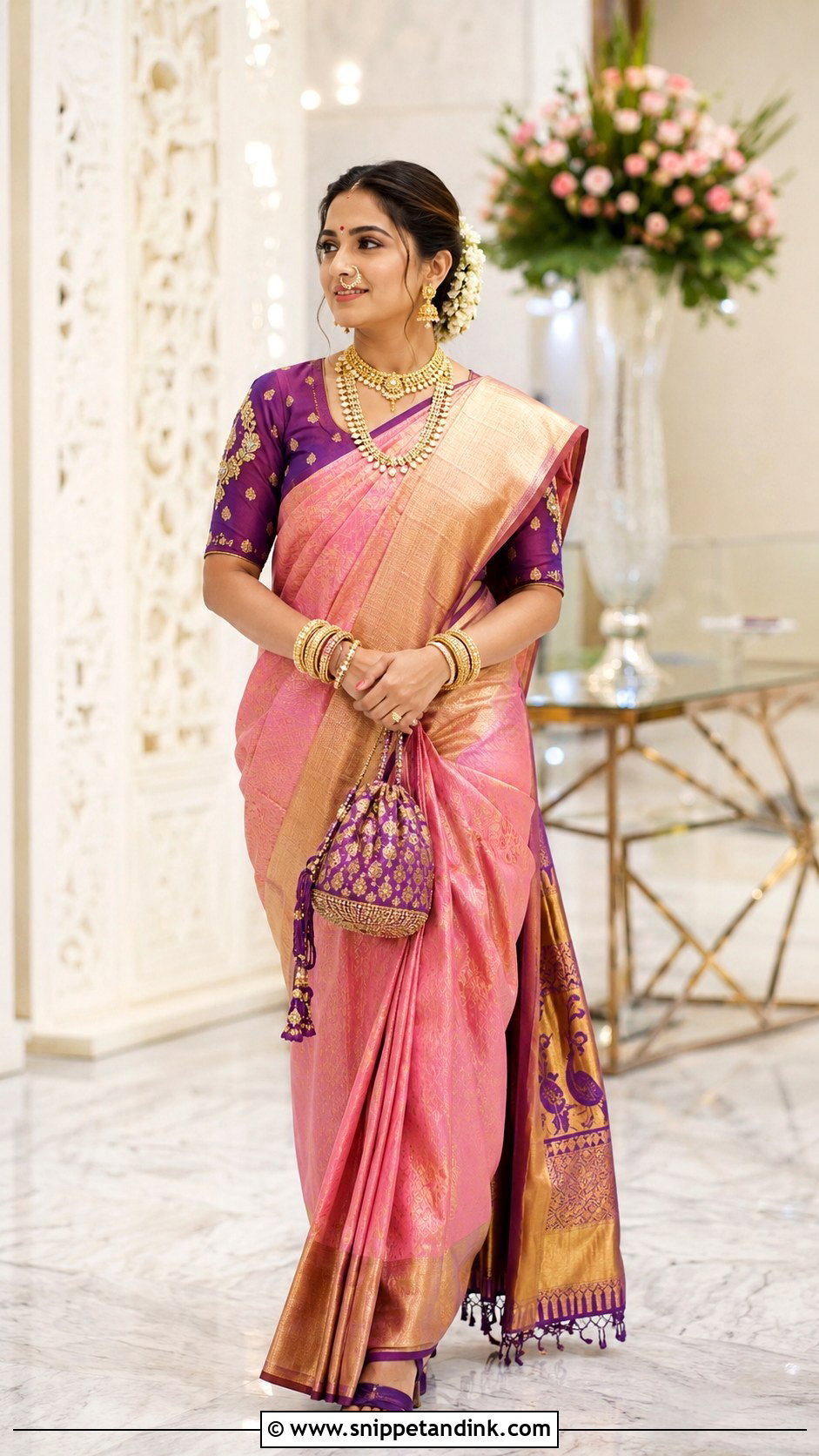 Pink Paithani Saree With Purple Blouse - Snippet and Ink - 20 Maharatrian Wedding Outfit Ideas