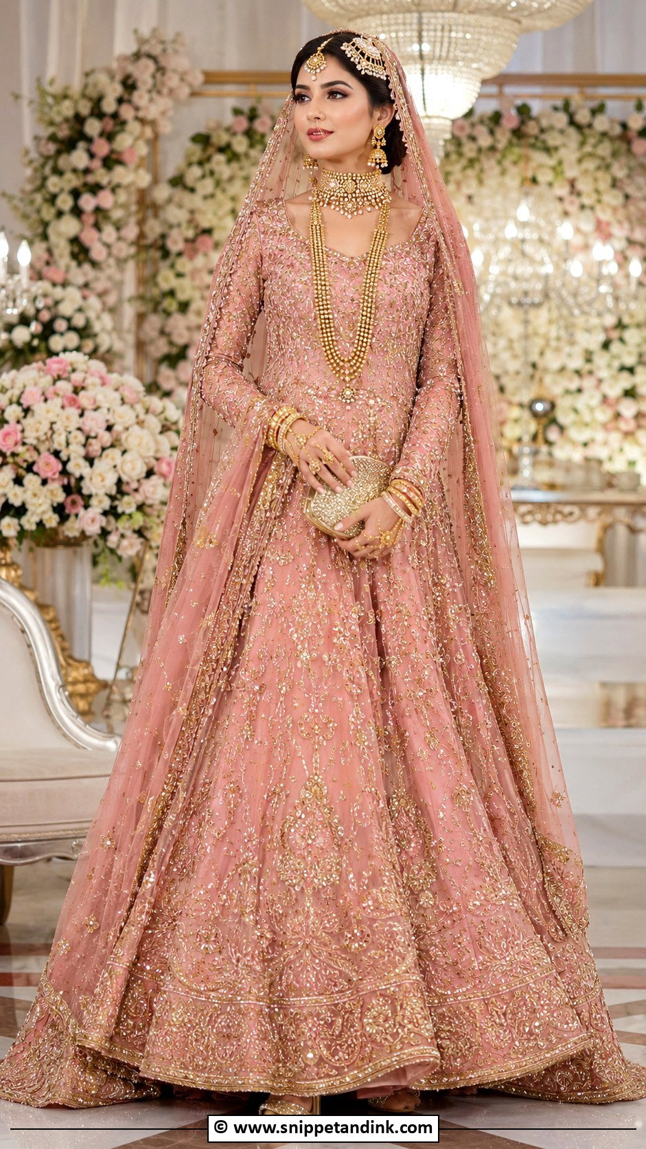 Pink Pakistani Bridal Dress With Gold Jewelry - Snippet and Ink - 30 Pink Pakistani Bridal Dress Ideas