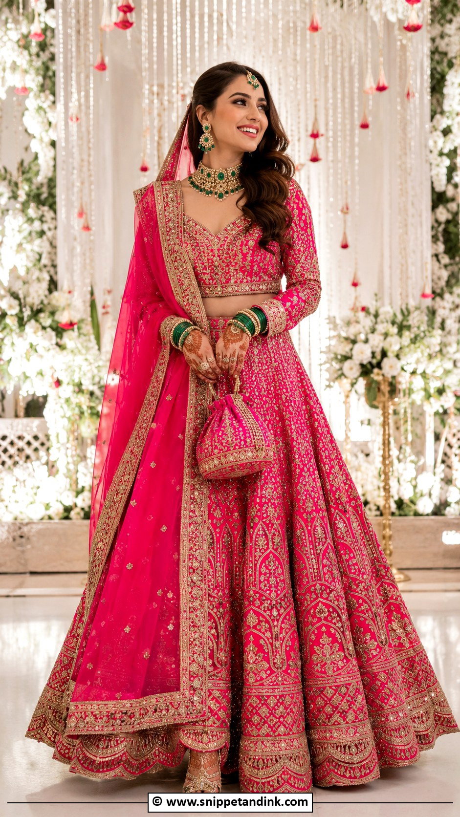Pink Pakistani Bridal Dress With Green Jewelry - Snippet and Ink - 30 Pink Pakistani Bridal Dress Ideas