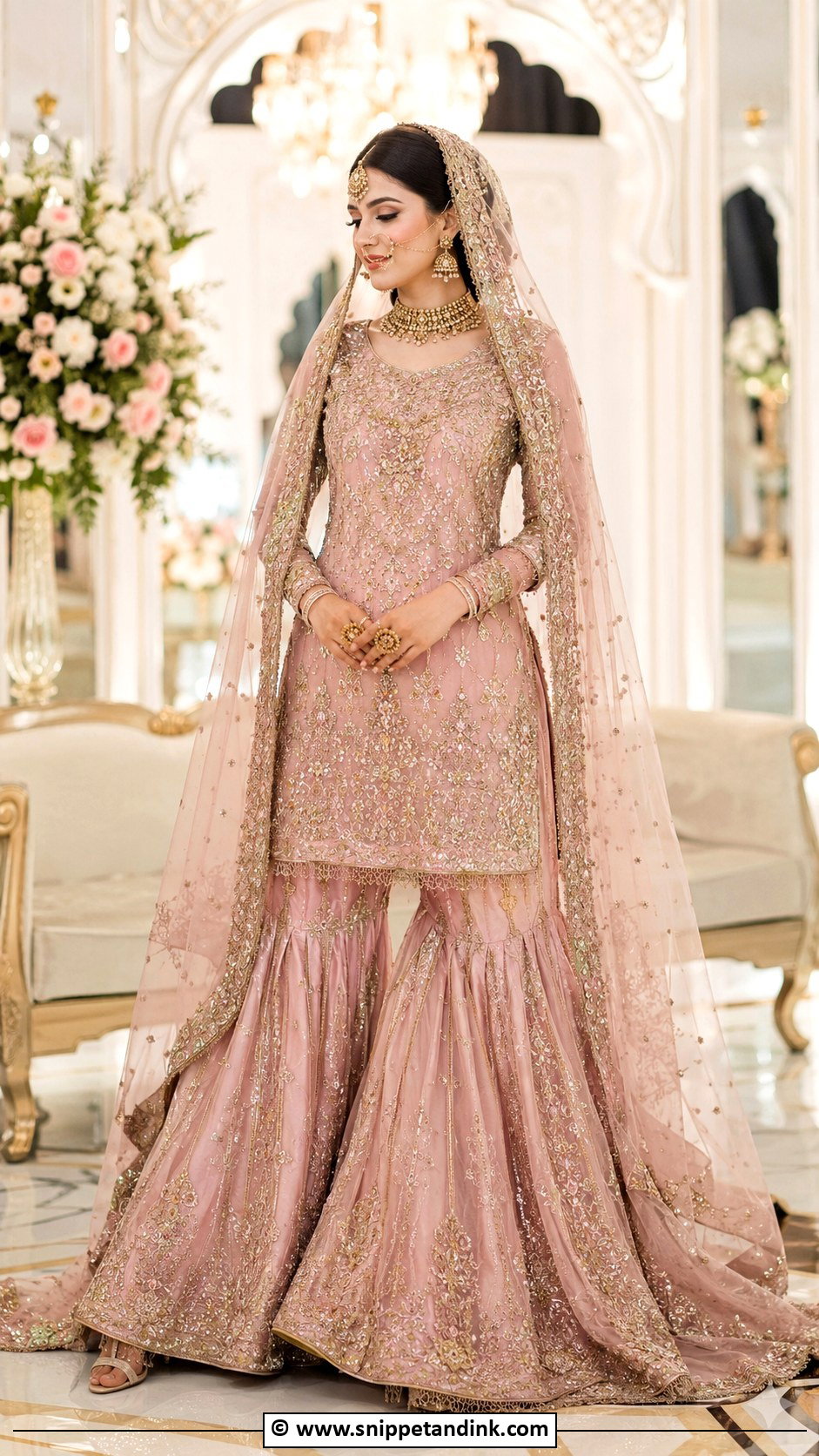 Pink Pakistani Bridal Farshi Gharara - Snippet and Ink - 30 Pink Pakistani Bridal Dress Ideas