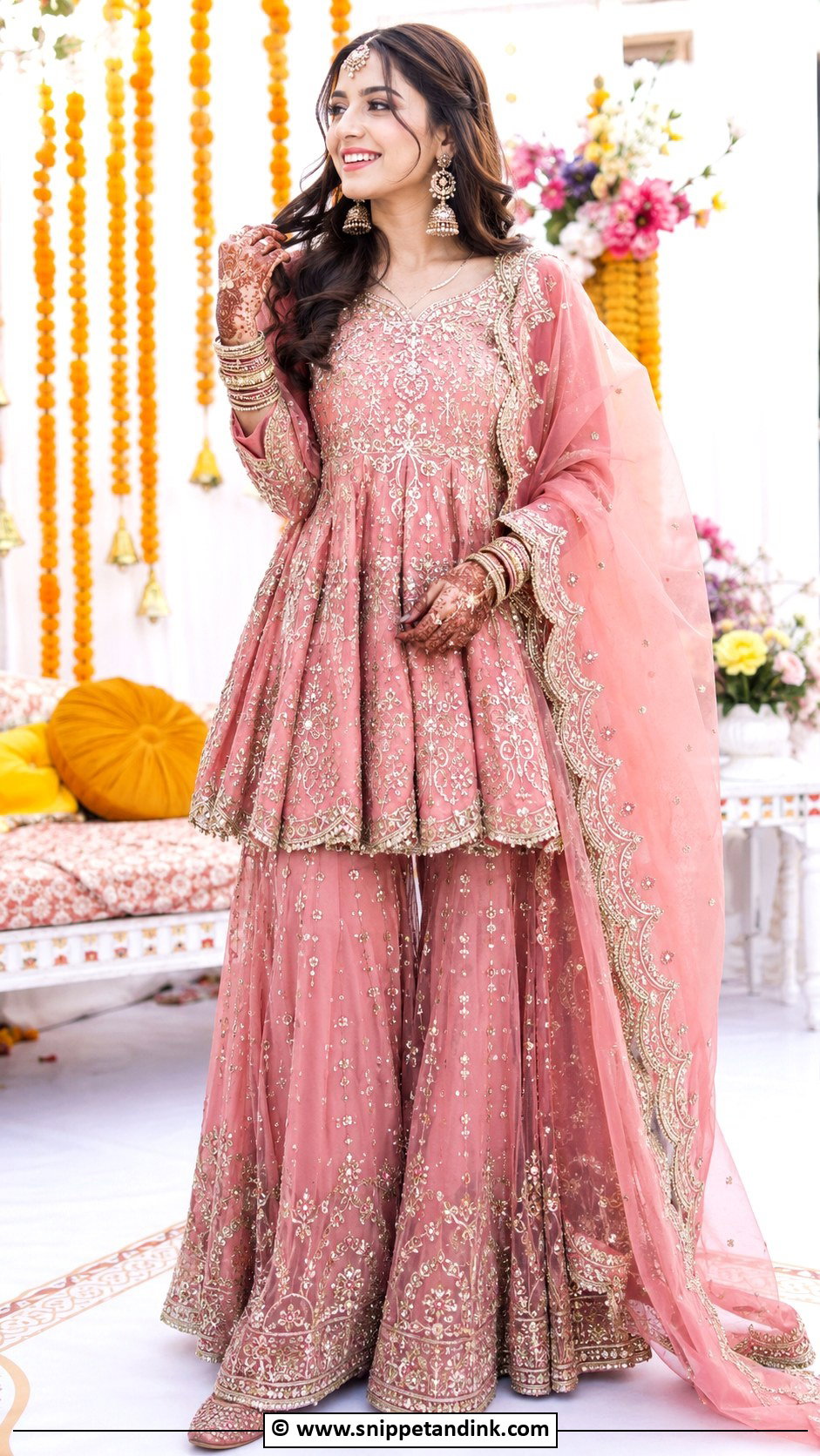 Pink Pakistani Bridal Peplum With Sharara - Snippet and Ink - 30 Pink Pakistani Bridal Dress Ideas