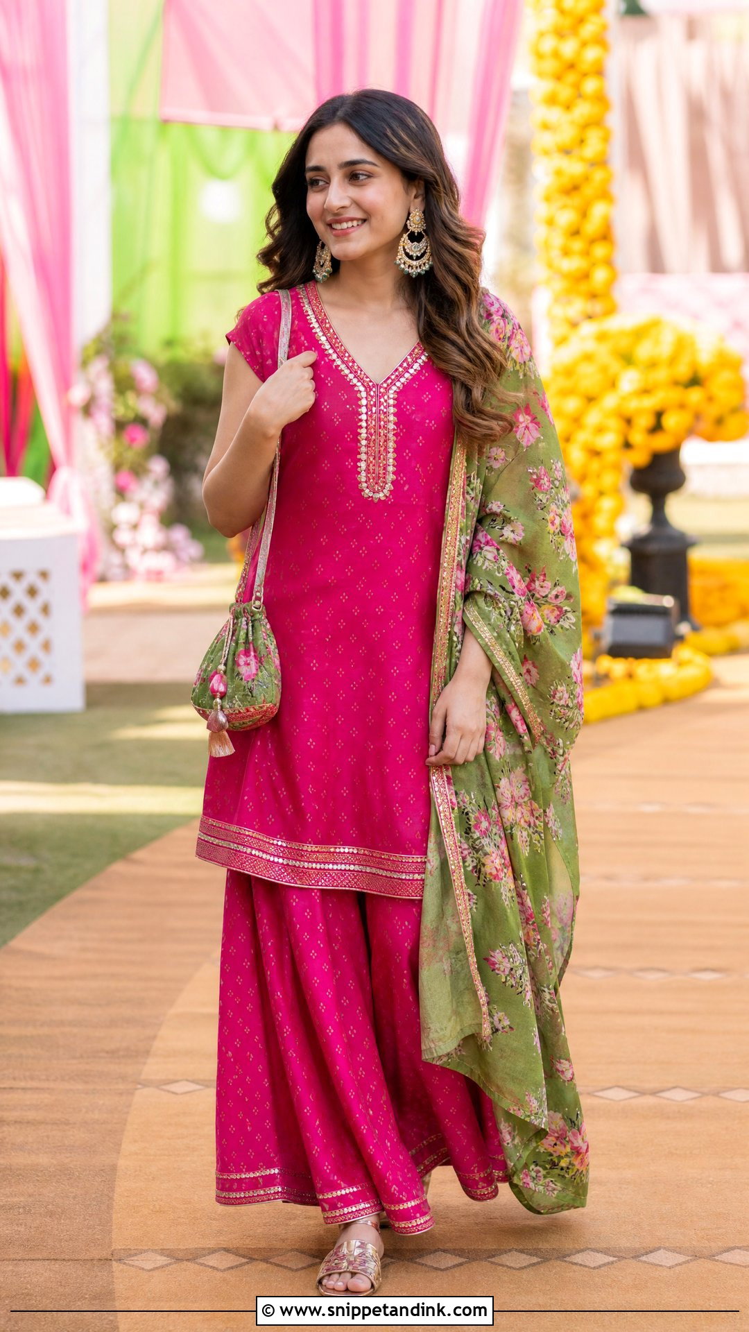 Pink Palazzo Suit For Mehendi - Snippet and Ink - 20 Simple Mehendi Outfits