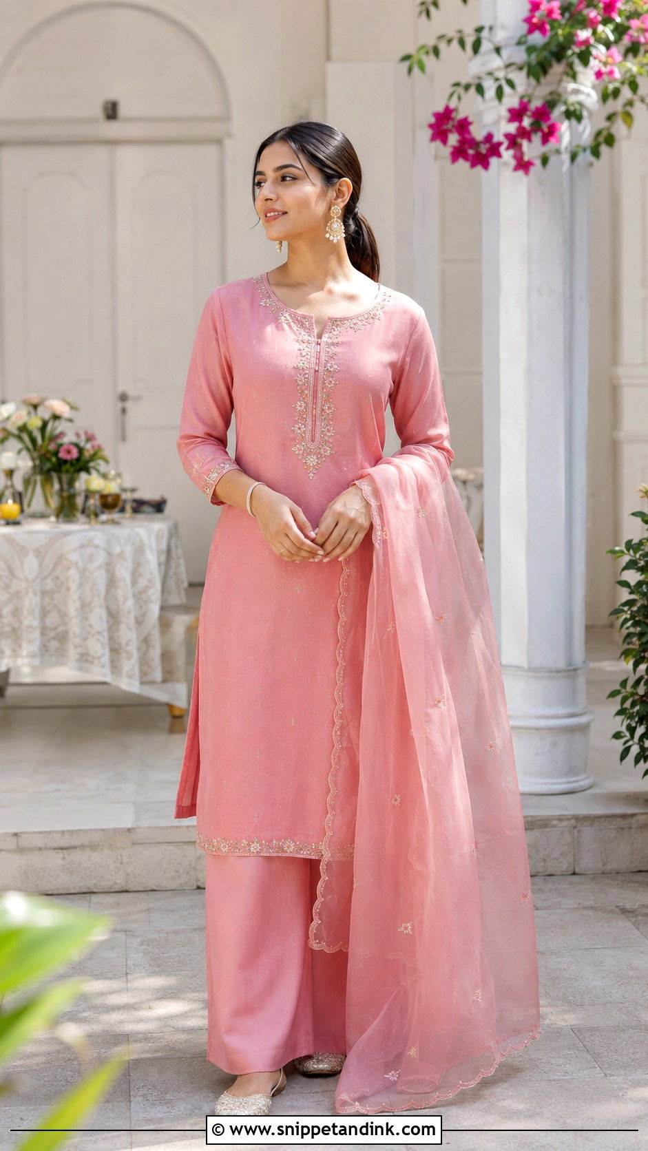 Pink Palazzo Suit Grah Shanti Outfit - Snippet and Ink - 20 Grah Shanti Outfit Ideas