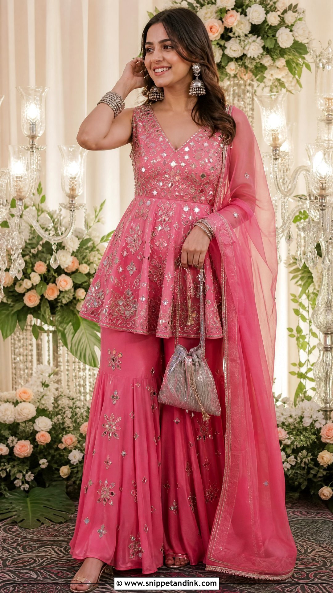 Pink Peplum Sharara With Mirror Work - Snippet and Ink - 20 Stylish Sharara Designs for Wedding