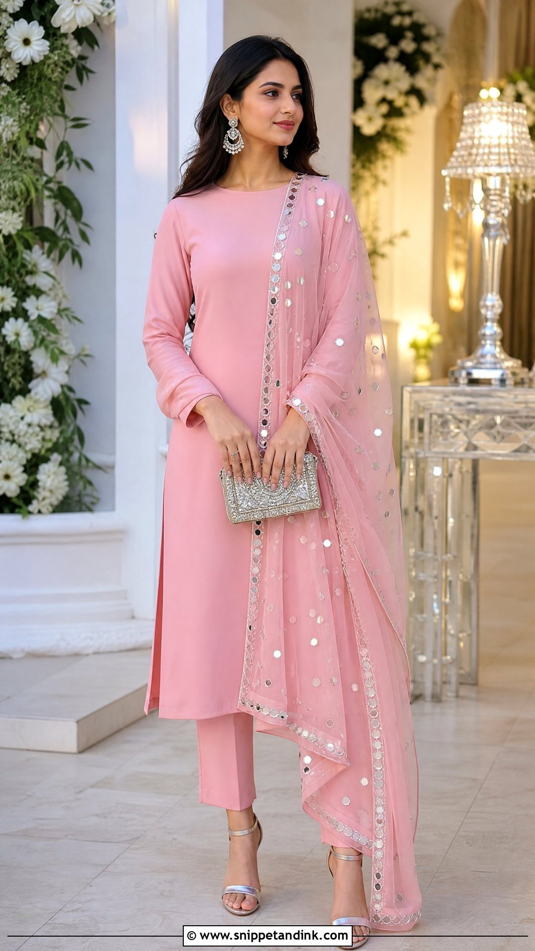 Pink Plain Suit With Mirror Work Dupatta - Snippet and Ink - 20 Plane Suit with Heavy Dupatta Ideas