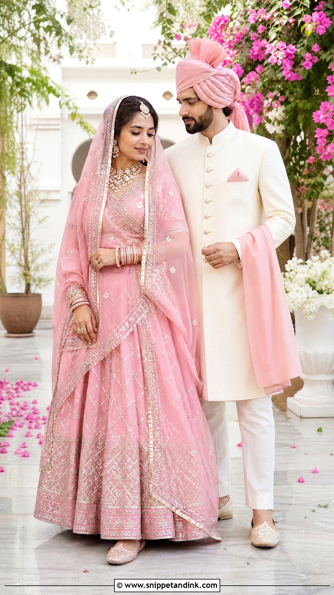 Pink Rajputi Engagement Couple Outfit - Snippet and Ink - 20 Rajputi Couple Ideas