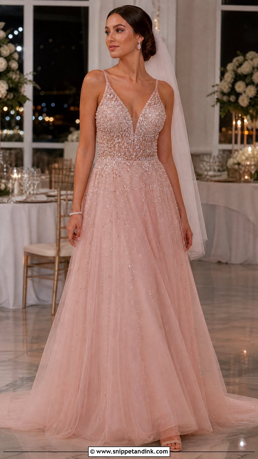 Pink Rose Gold Beaded Wedding Dress - Snippet and Ink - 20 Pink Rose Gold Wedding Dresses