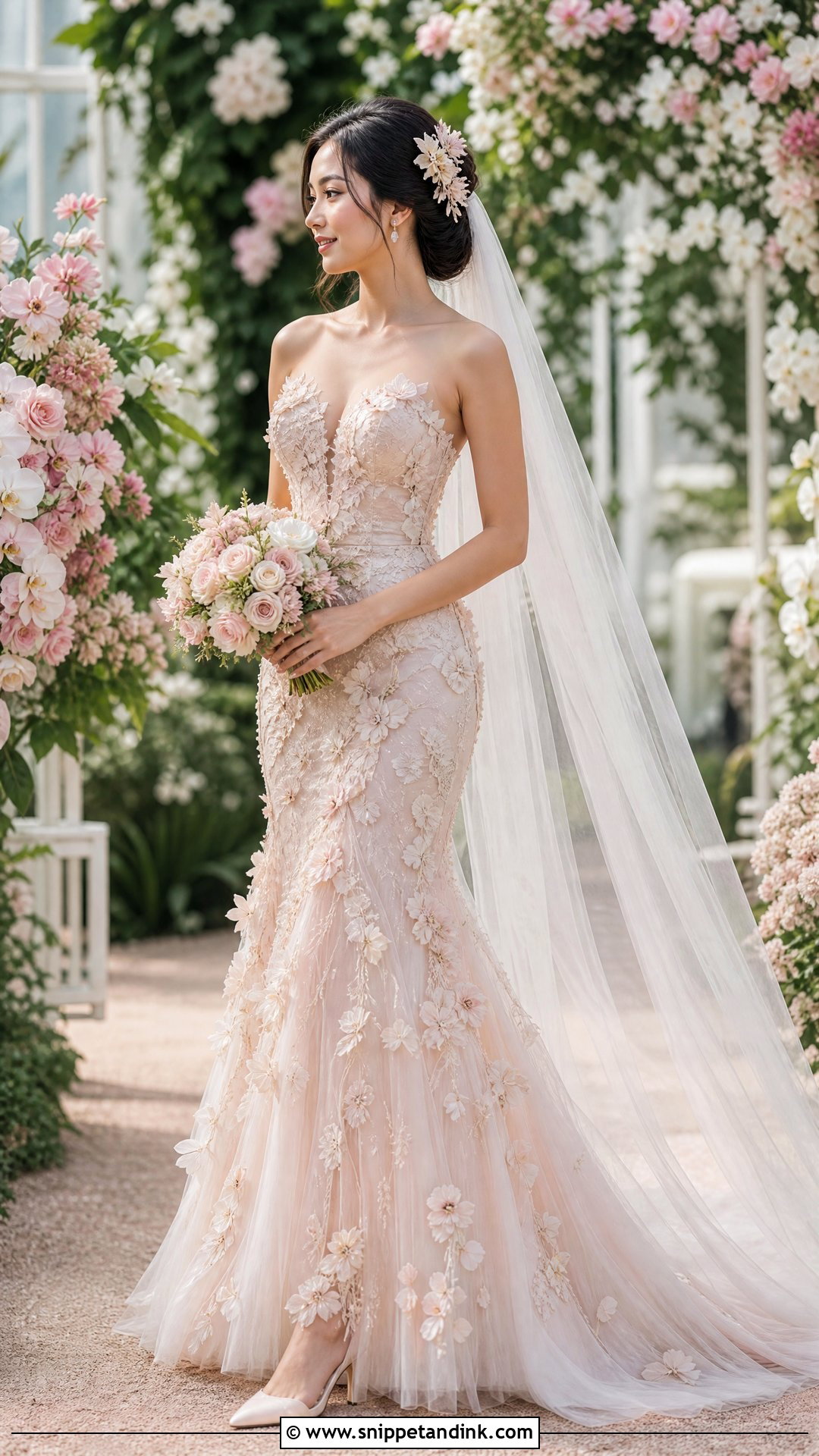 Pink Rose Gold Floral Applique Wedding Dress - Snippet and Ink - 20 Pink Rose Gold Wedding Dresses