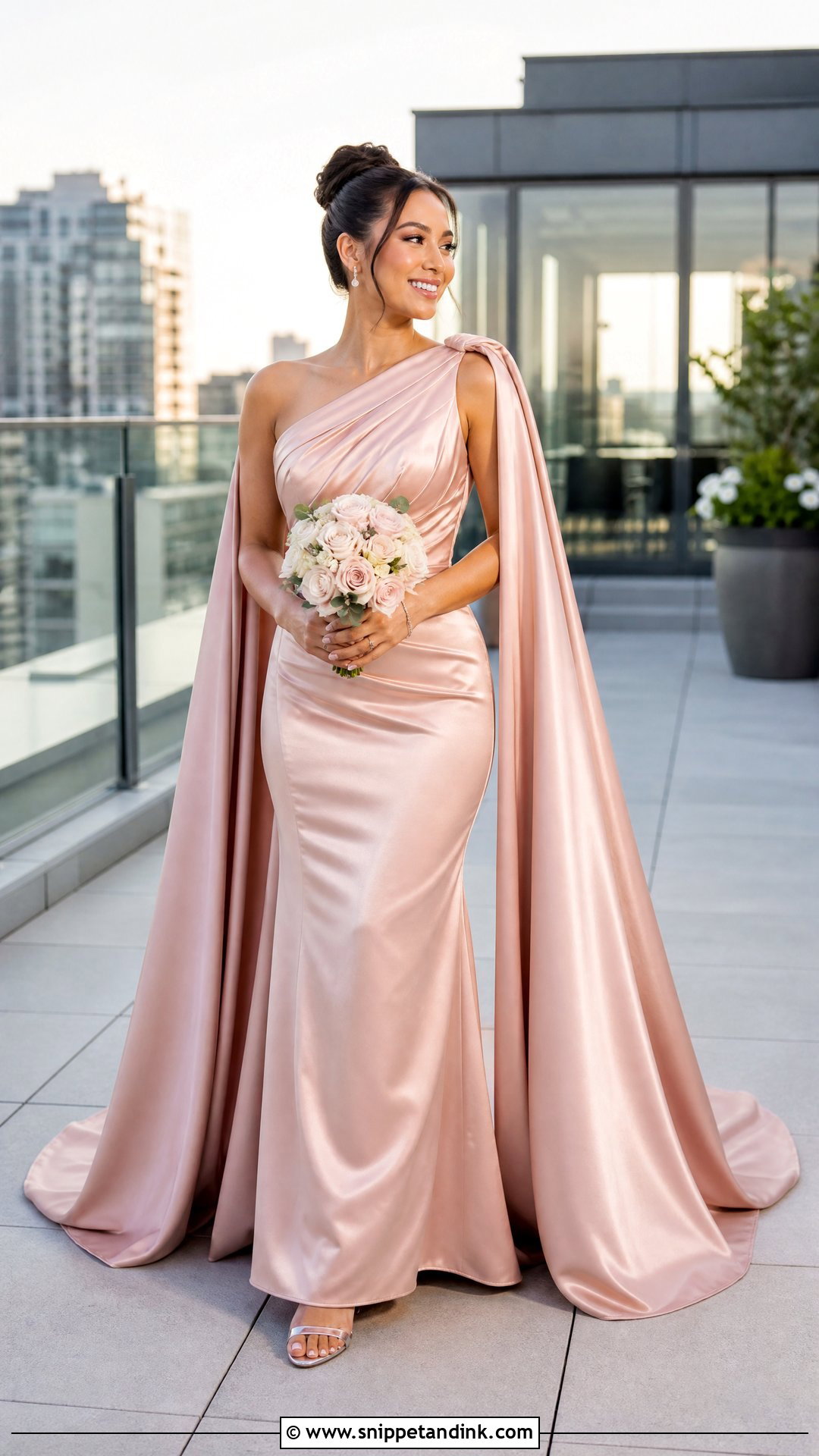Pink Rose Gold One Shoulder Wedding Dress - Snippet and Ink - 20 Pink Rose Gold Wedding Dresses
