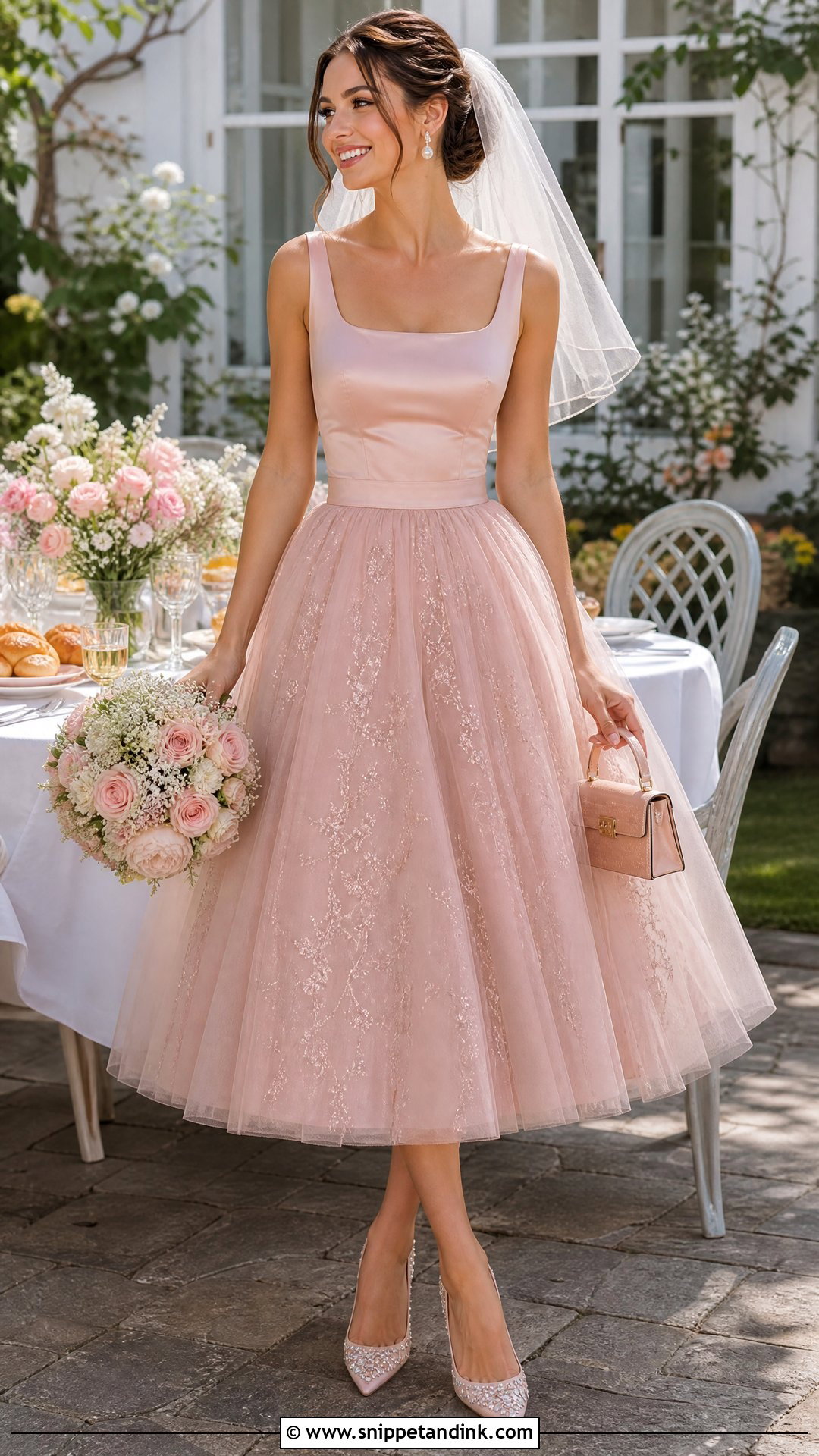 Pink Rose Gold Tea Length Wedding Dress - Snippet and Ink - 20 Pink Rose Gold Wedding Dresses