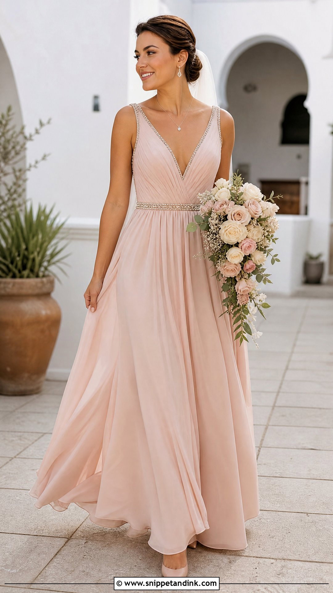Pink Rose Gold V Neck Wedding Dress - Snippet and Ink - 20 Pink Rose Gold Wedding Dresses