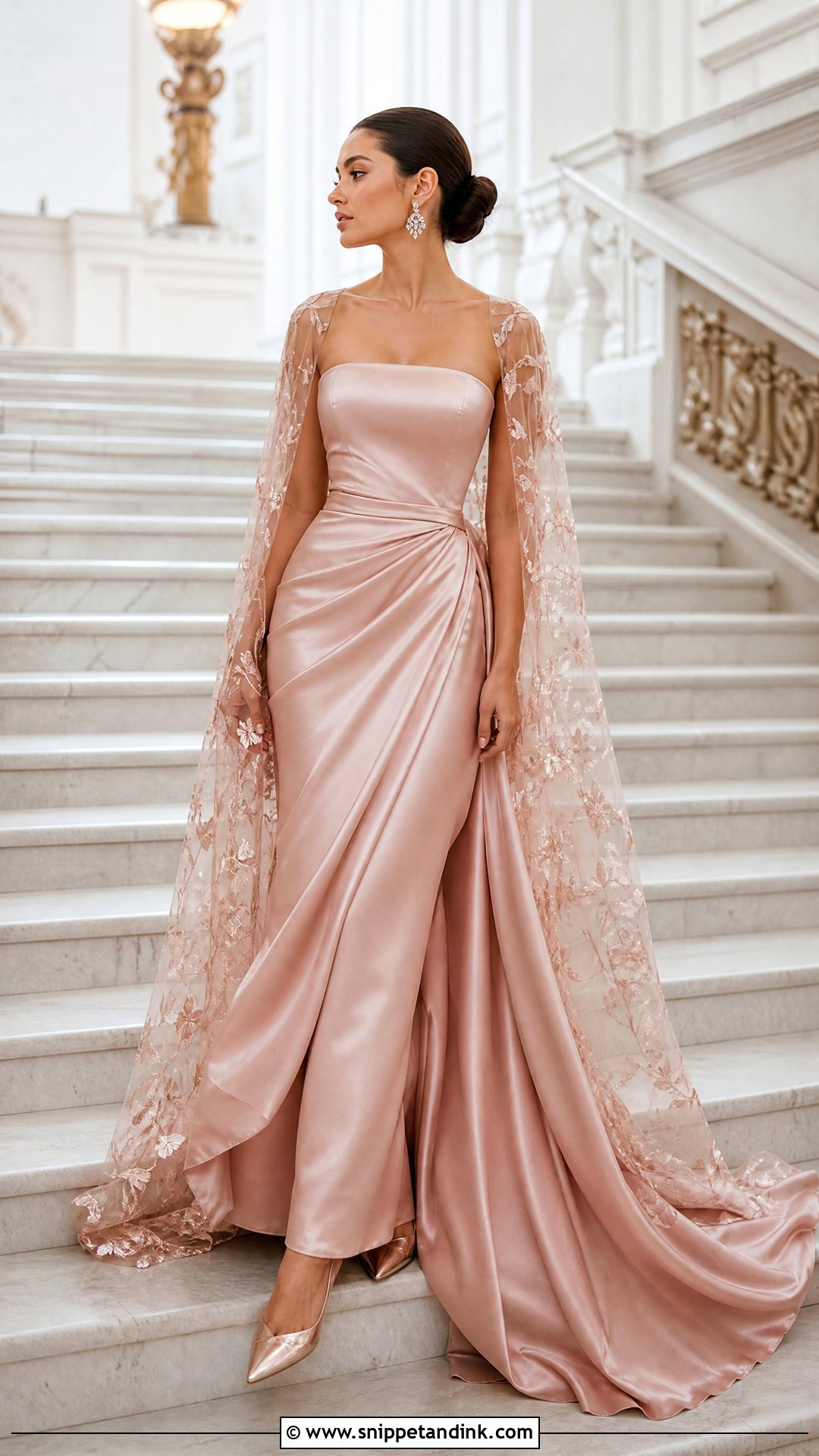 Pink Rose Gold Wedding Dress With Cape - Snippet and Ink - 20 Pink Rose Gold Wedding Dresses