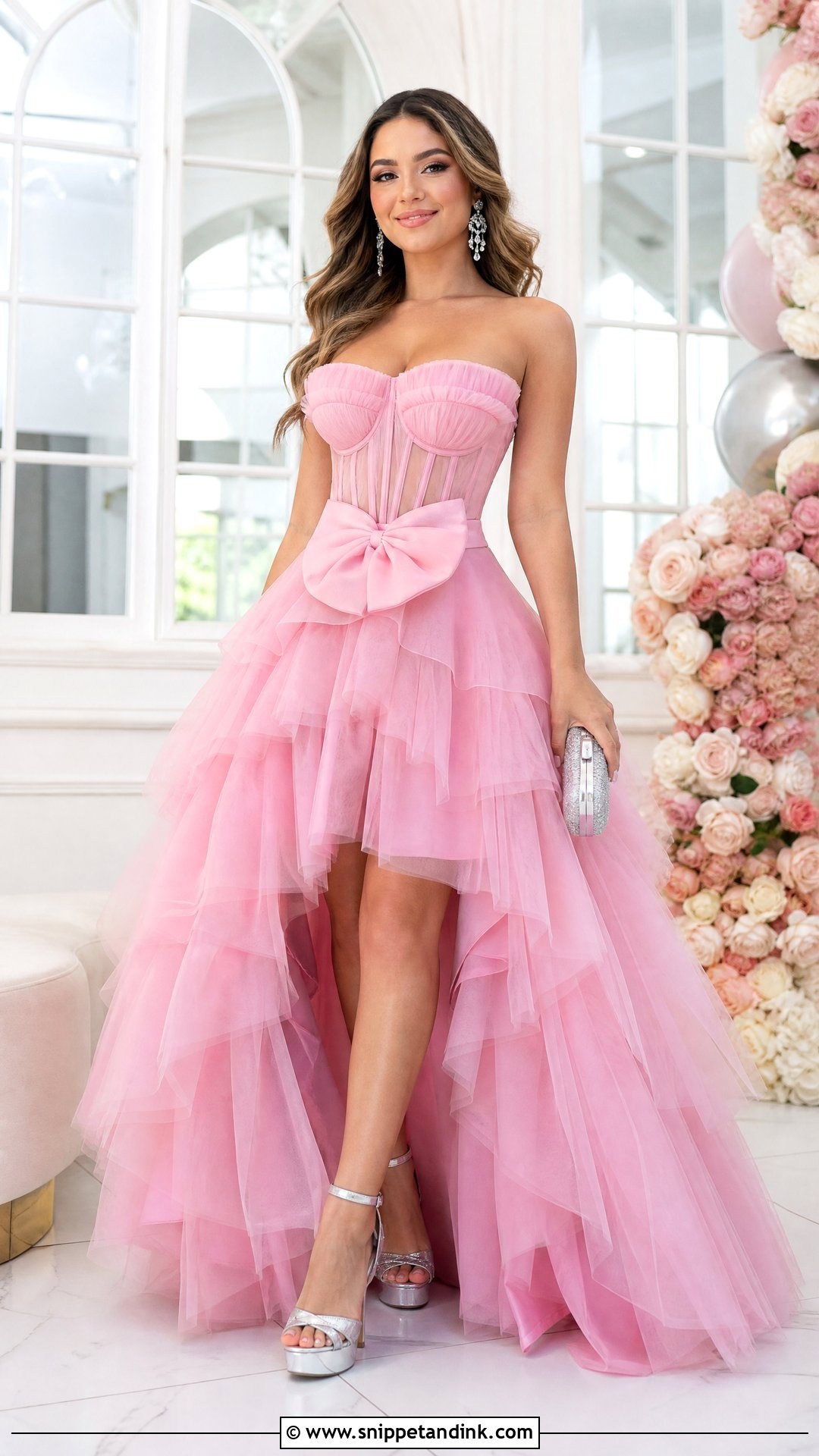 Pink Ruffle Ball Gown With Bows - Snippet and Ink - 20 Ruffle Ball Gown Ideas
