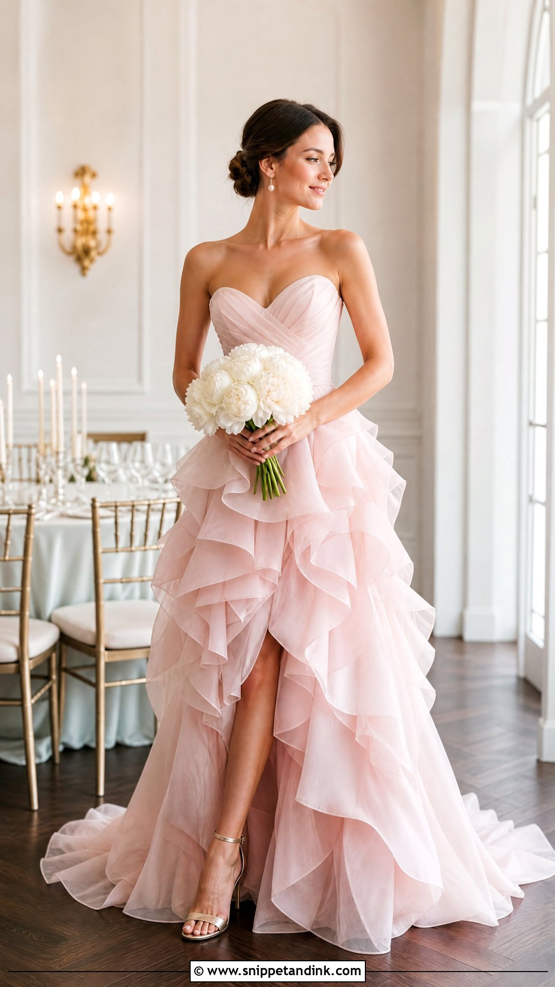 Pink Ruffle Bridal Gown - Snippet and Ink - 20 Pink Bridal Gown Ideas