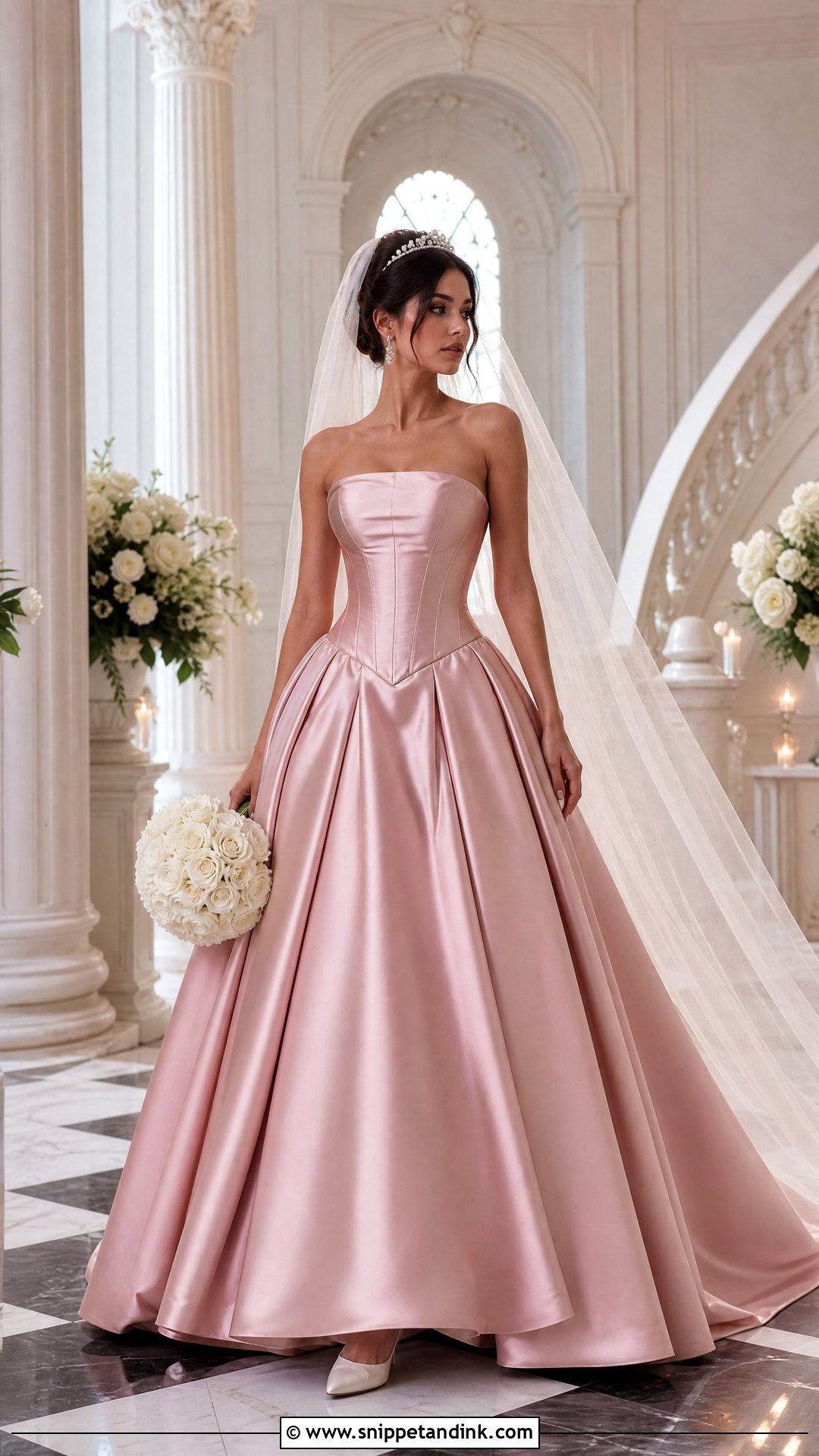 Pink Satin Basque Waist Princess Wedding Dress - Snippet and Ink - 20 Princess Wedding Dresses Pink