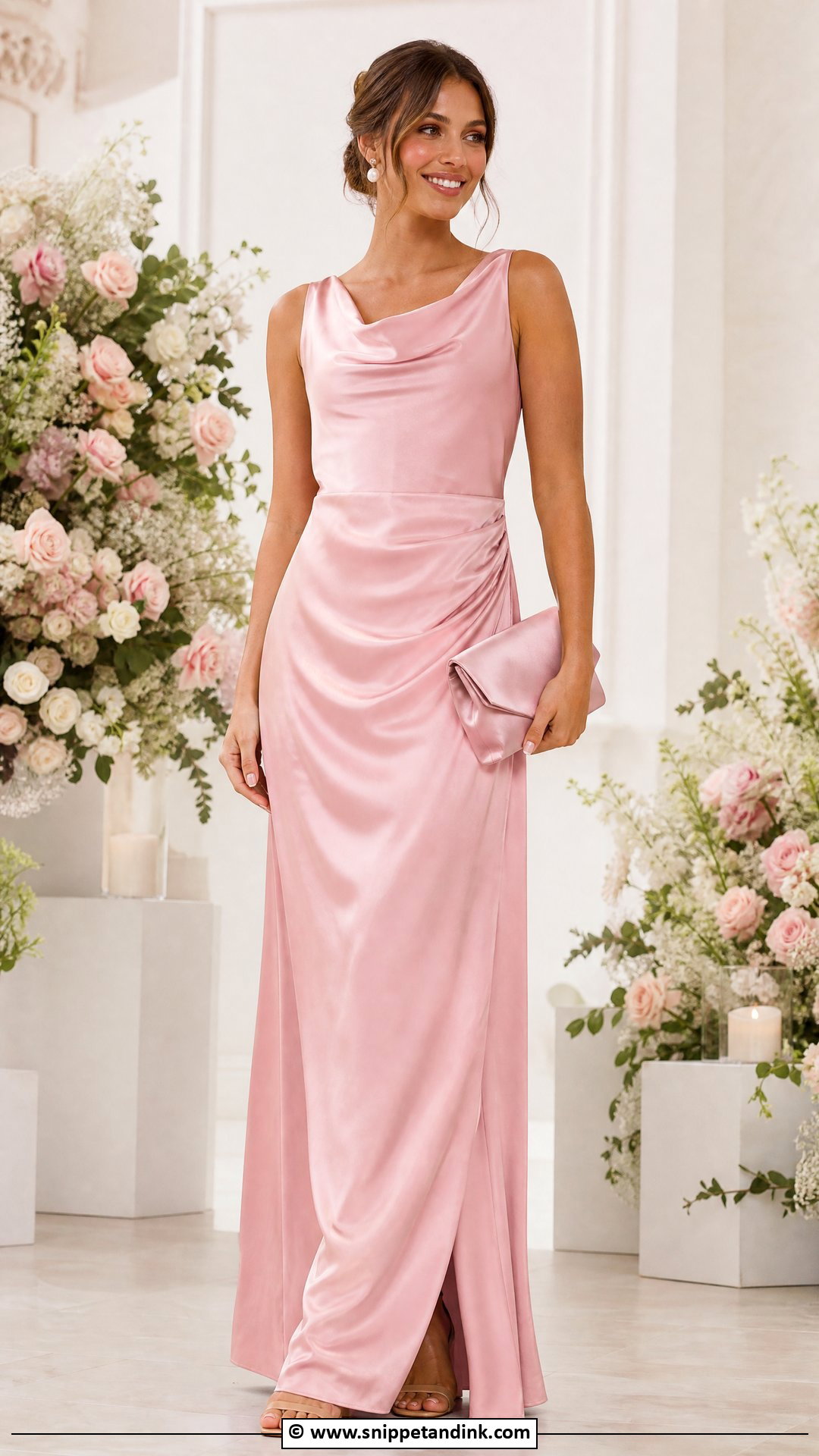 Pink Satin Cowl Neck Maid Of Honour Dress - Snippet and Ink - 35 Maid of Honour Dresses