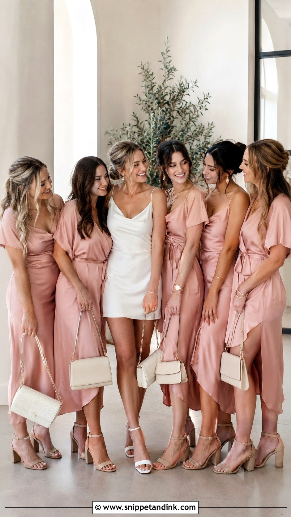 Pink Satin Dress Bridal Party Bachelorette Outfit - Snippet and Ink - 20 Bridal Party Bachelorette Outfits
