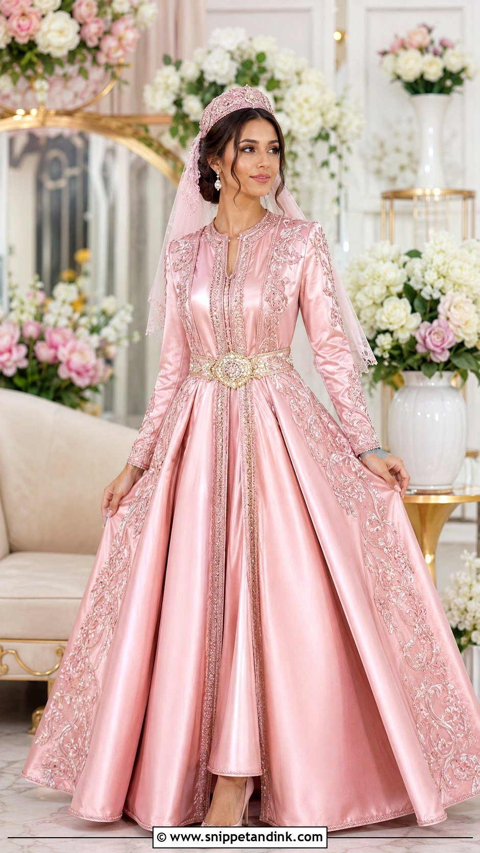 Pink Satin Turkish Bindall Dress - Snippet and Ink - 20 Traditional Turkish Wedding Dress Ideas