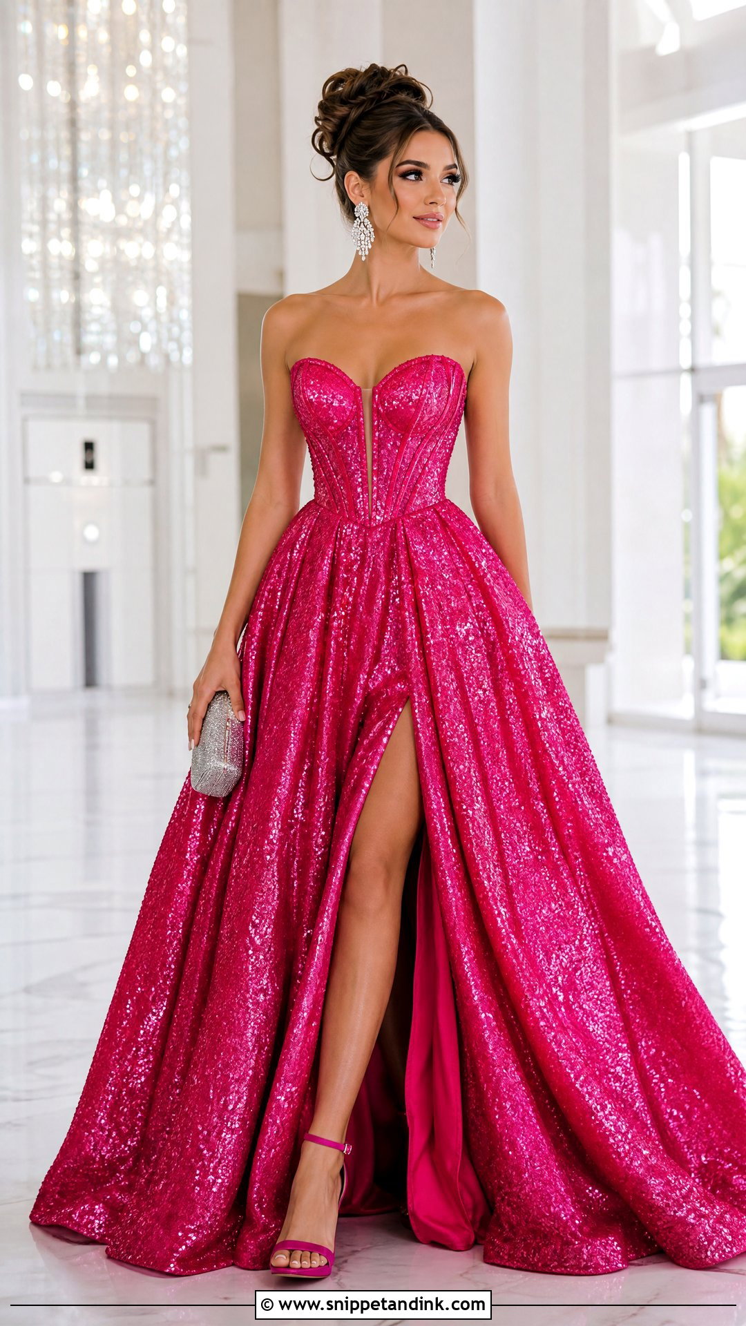 Pink Sequin Ball Gown With Matching Heels - Snippet and Ink - 20 Sequin Ball Gown Ideas