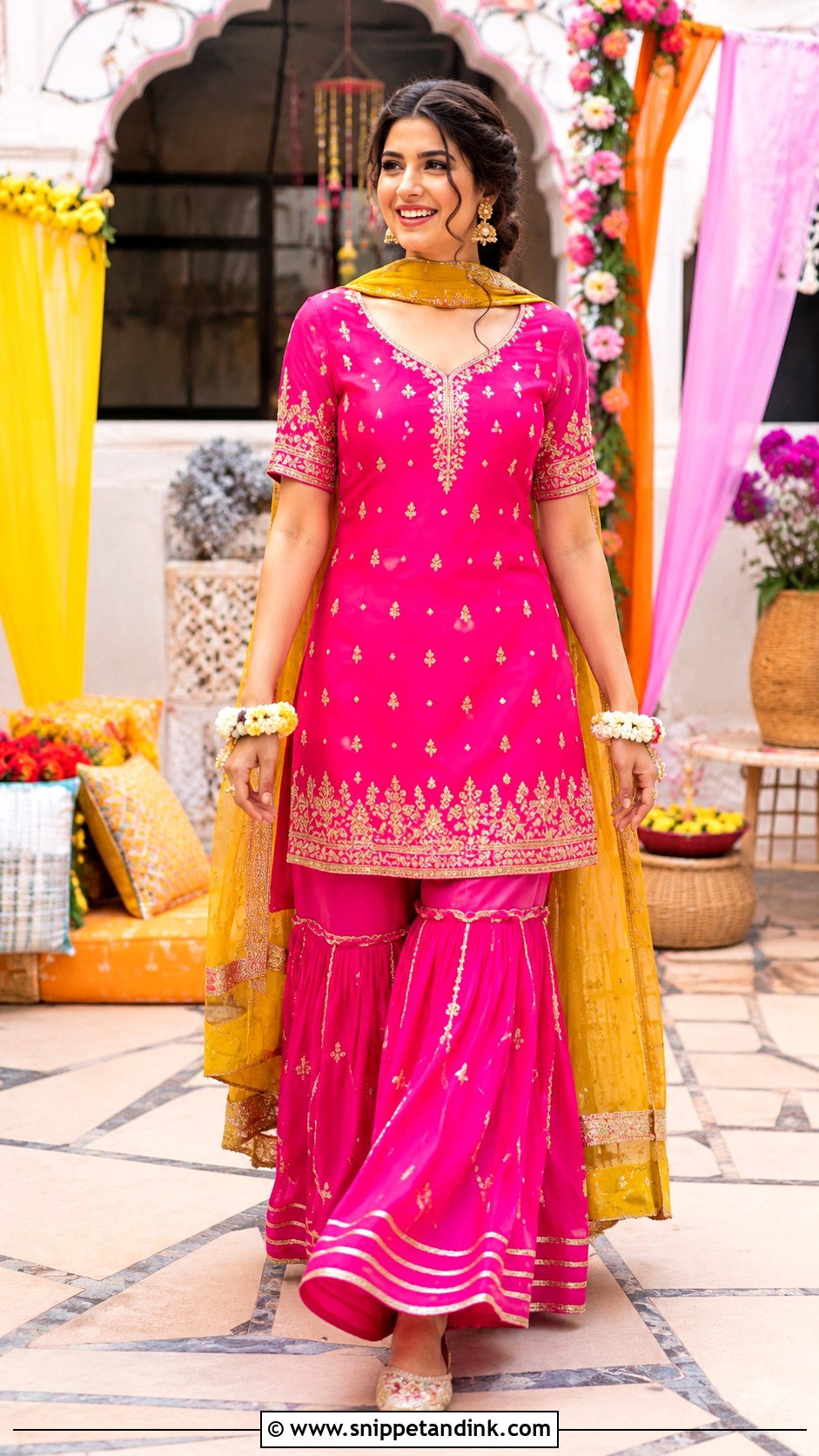 Pink Sharara Mehandi Bridal Set - Snippet and Ink - 20 Mehandi Bridal Dress Ideas