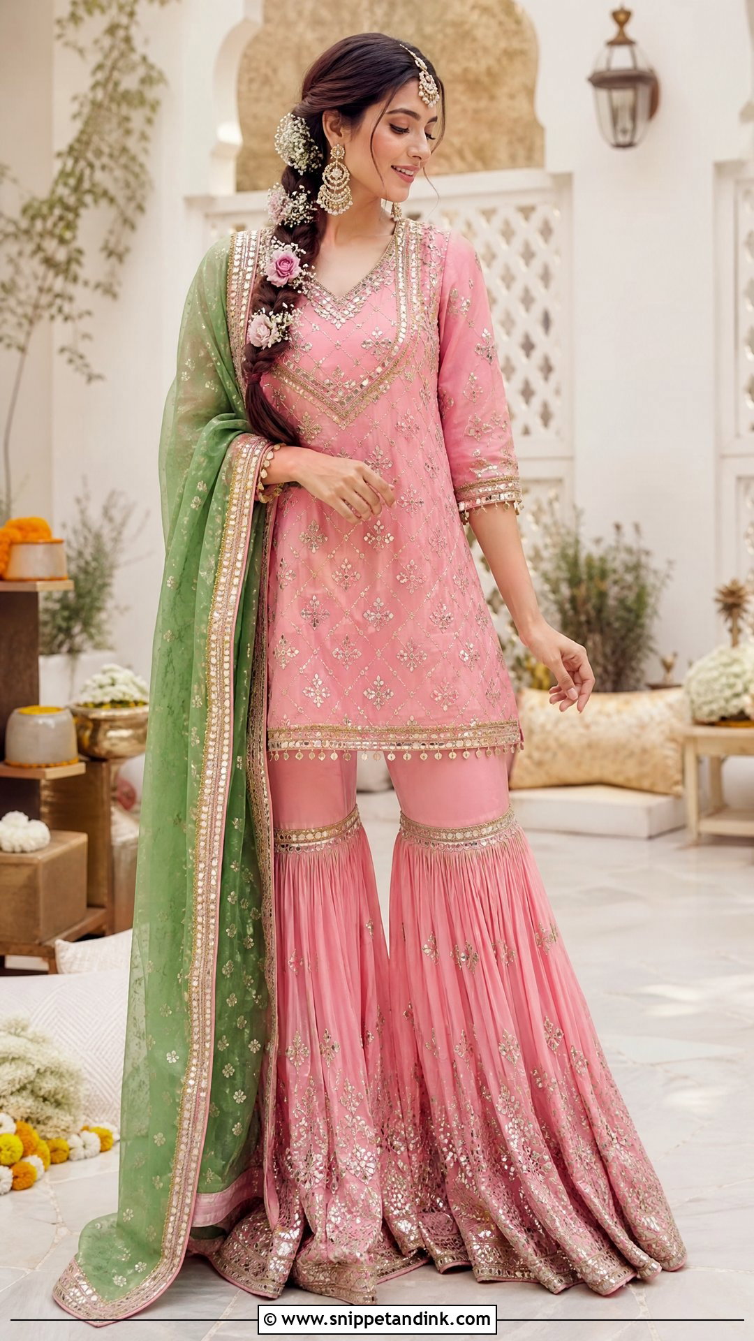 Pink Sharara Mehandi Outfit - Snippet and Ink - 20 Mehandi Outfits for Bride