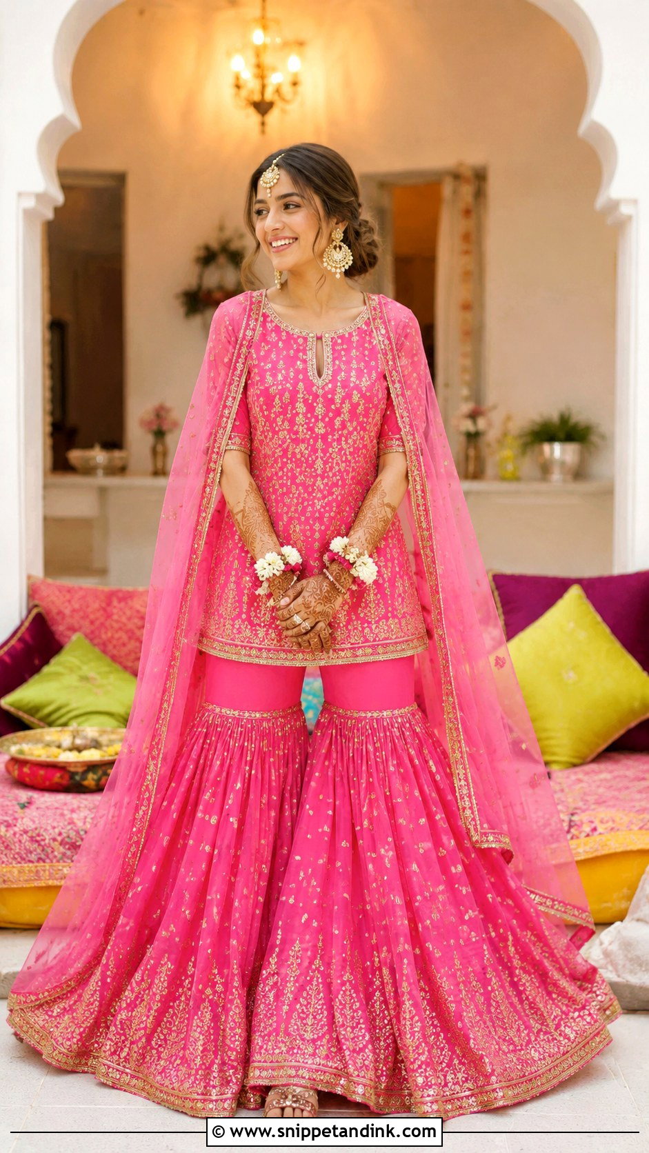 Pink Sharara Mehendi Outfit - Snippet and Ink - 20 Mehendi Ceremony Outfits Brides