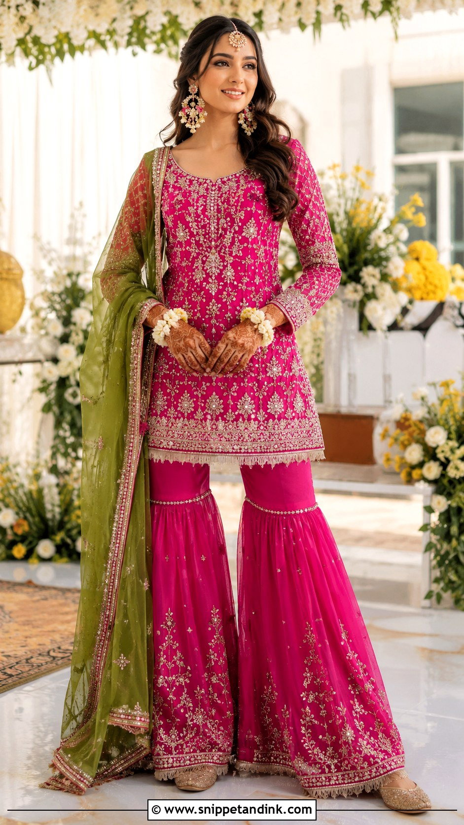 Pink Sharara Mehndi Dress - Snippet and Ink - 20 Mehndi Dress for Bridal Ideas