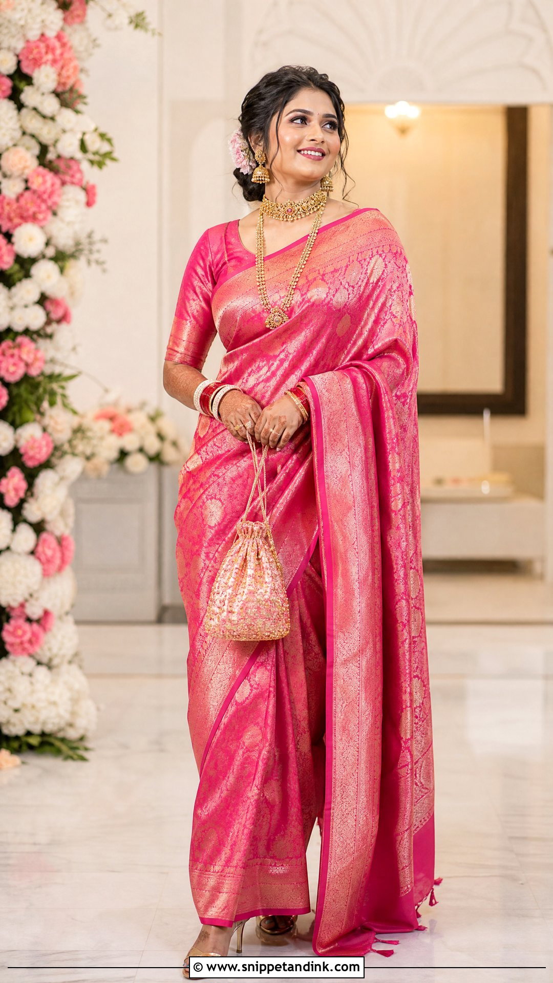 Pink Silk Bengali Reception Look - Snippet and Ink - 20 Simple Bengali Bride Ideas