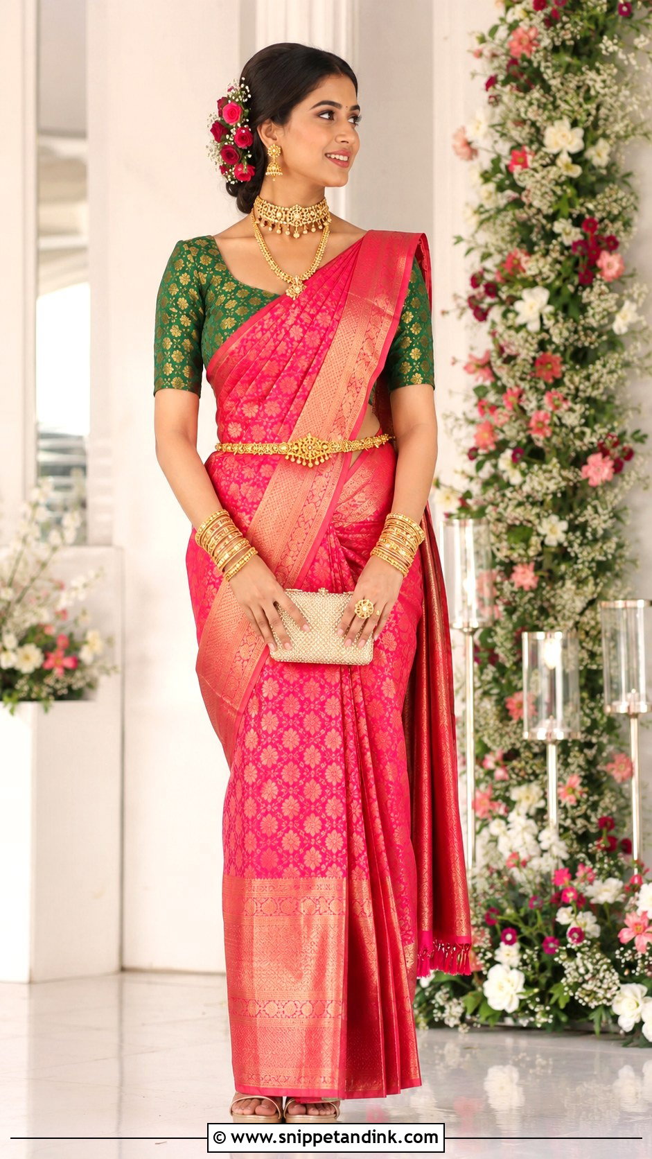 Pink Silk Konkani Engagement Bride Look - Snippet and Ink - 20 Konkani Bride Ideas