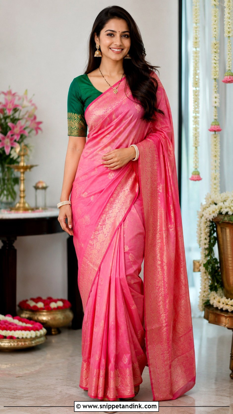 Pink Silk Saree Look - Snippet and Ink - 25 Indian After Marriage Look Ideas