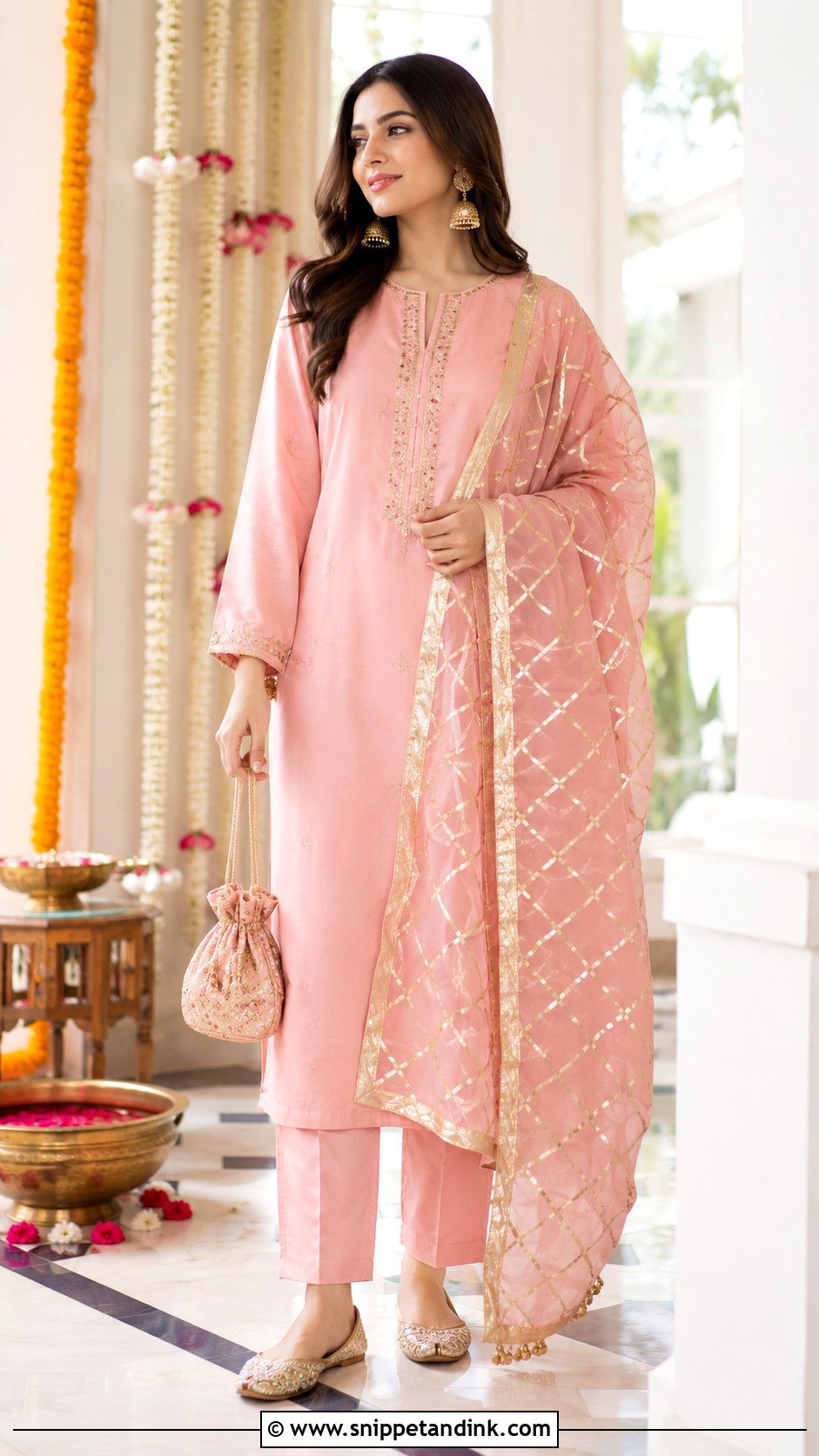 Pink Simple Suit With Gota Patti Dupatta - Snippet and Ink - 30 Simple Suit with Heavy Dupatta Ideas